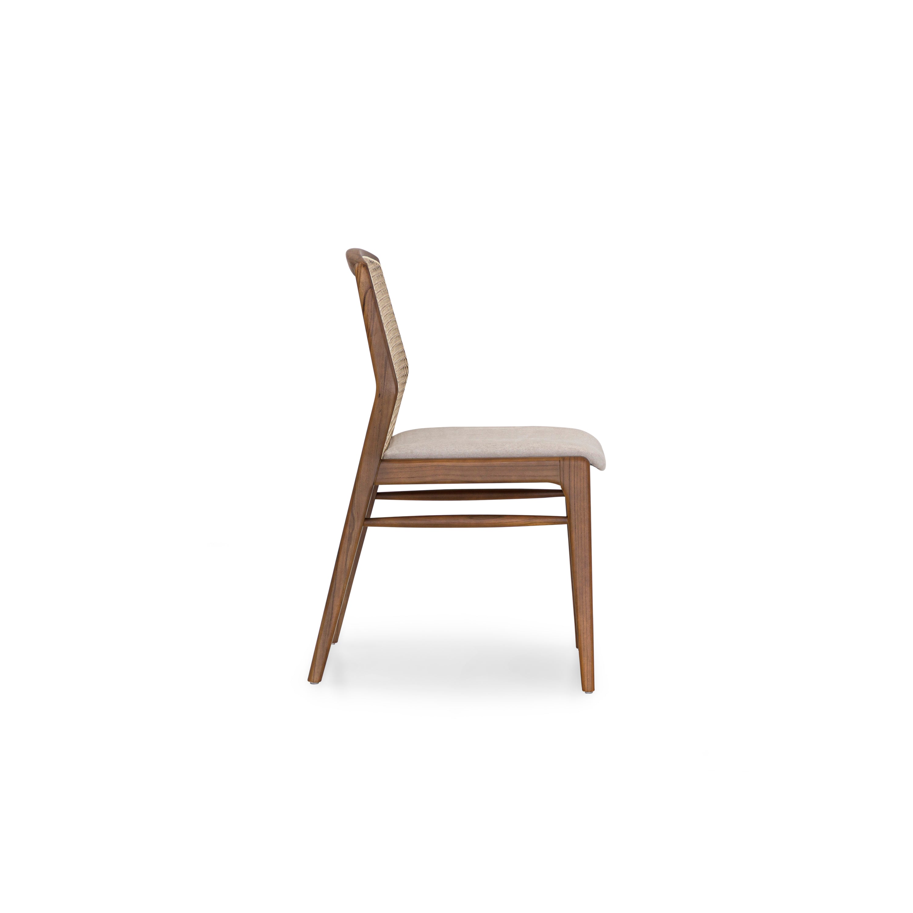 HEXA in Walnut, Mixed Light Cane and Beige Fabric