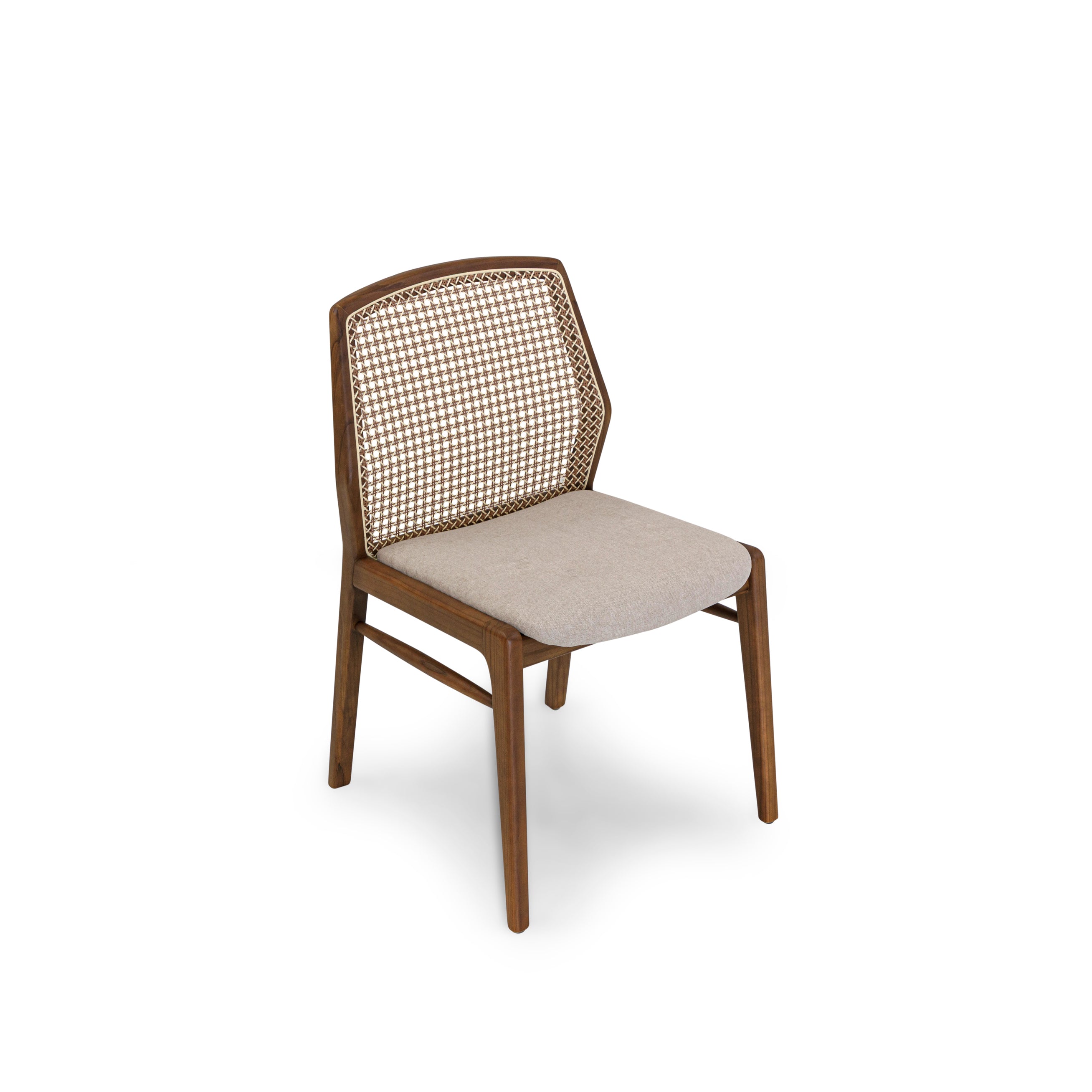 HEXA in Walnut, Mixed Light Cane and Beige Fabric