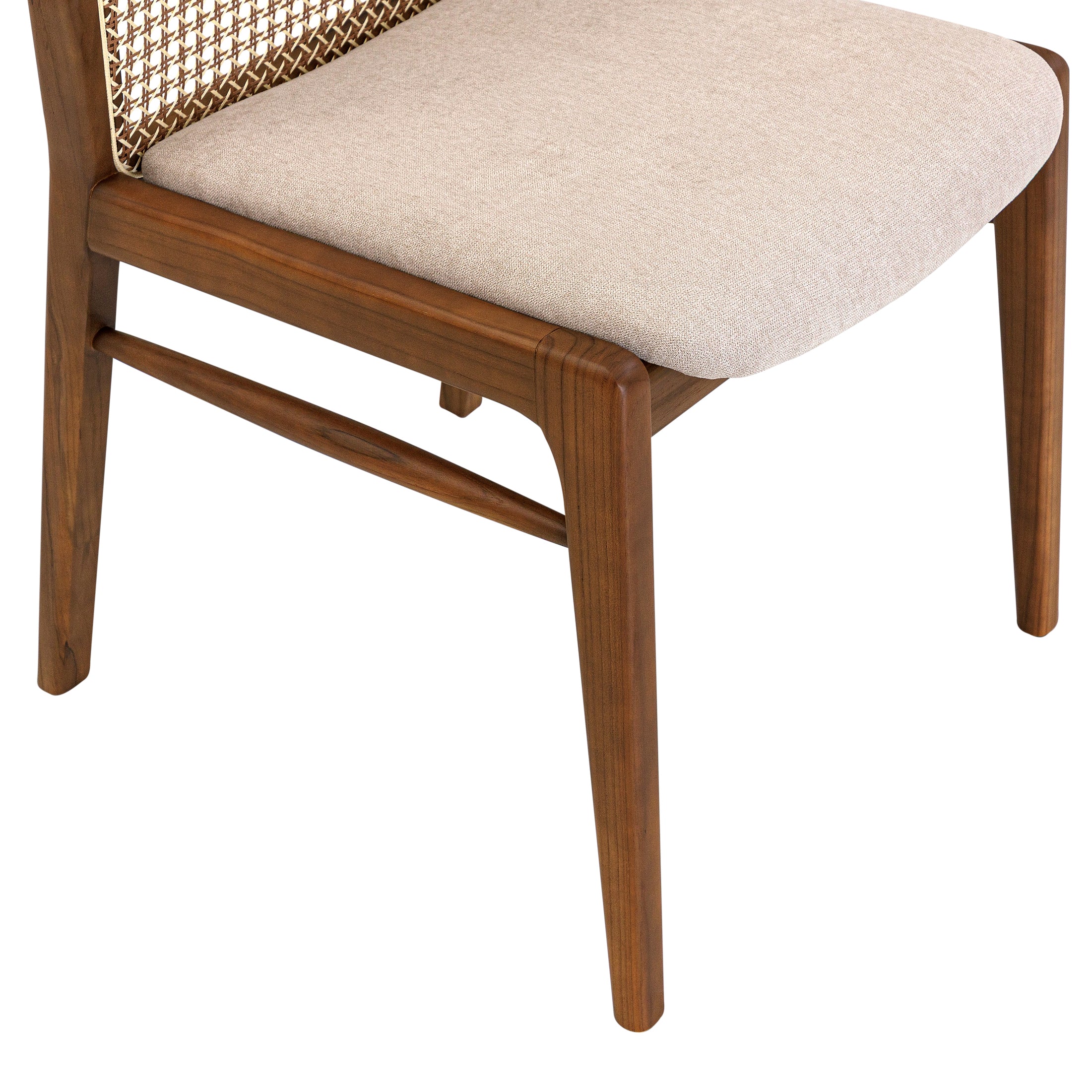 HEXA in Walnut, Mixed Light Cane and Beige Fabric