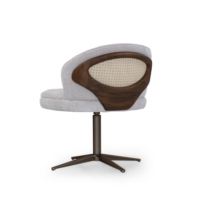 VICHI Dining Chair in Walnut and Chocolate with White Boucle and Natural cane