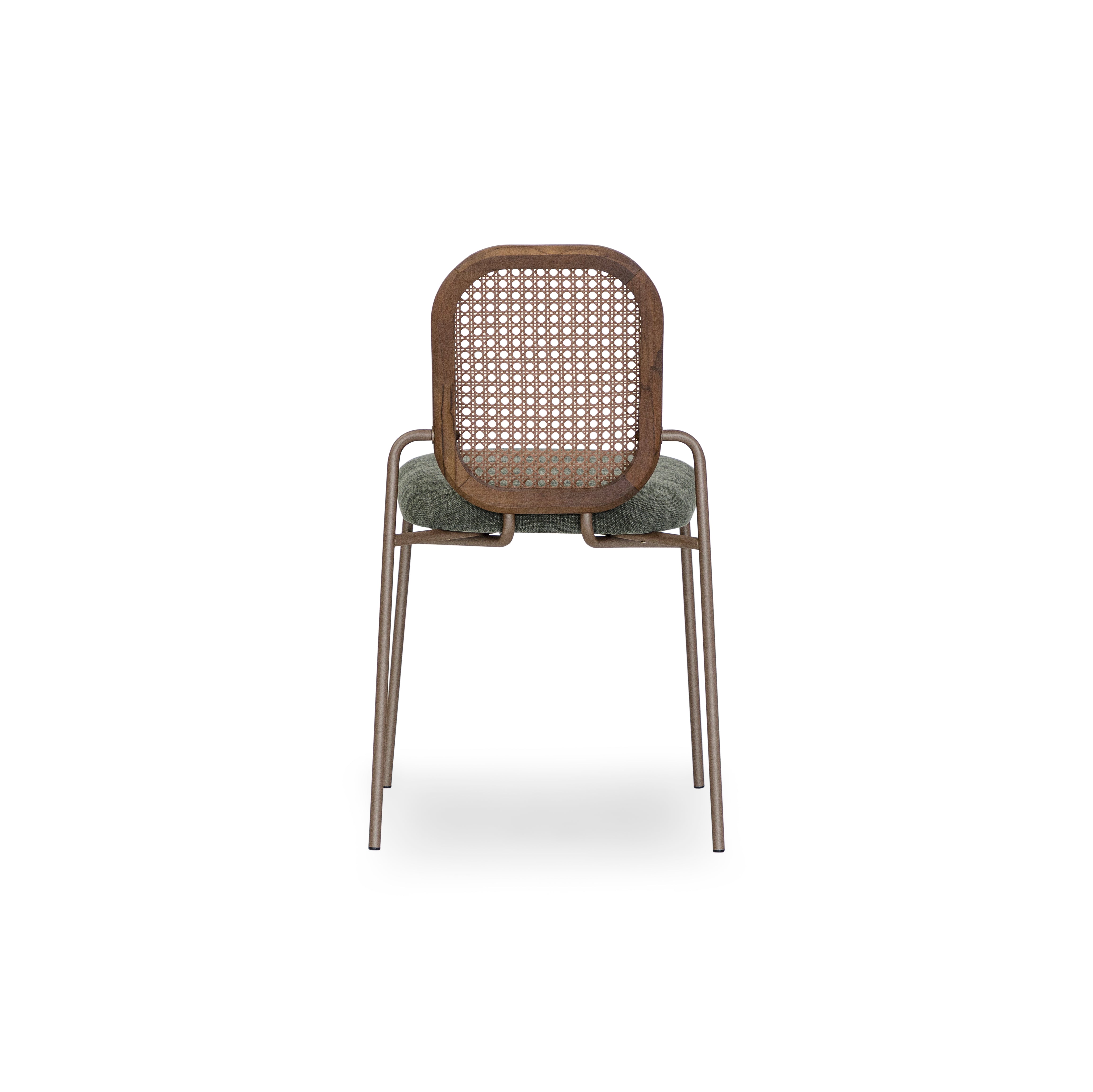 BAMBOO Dining Chair in Walnut and Chocolate, Green Fabric and Walnut Cane