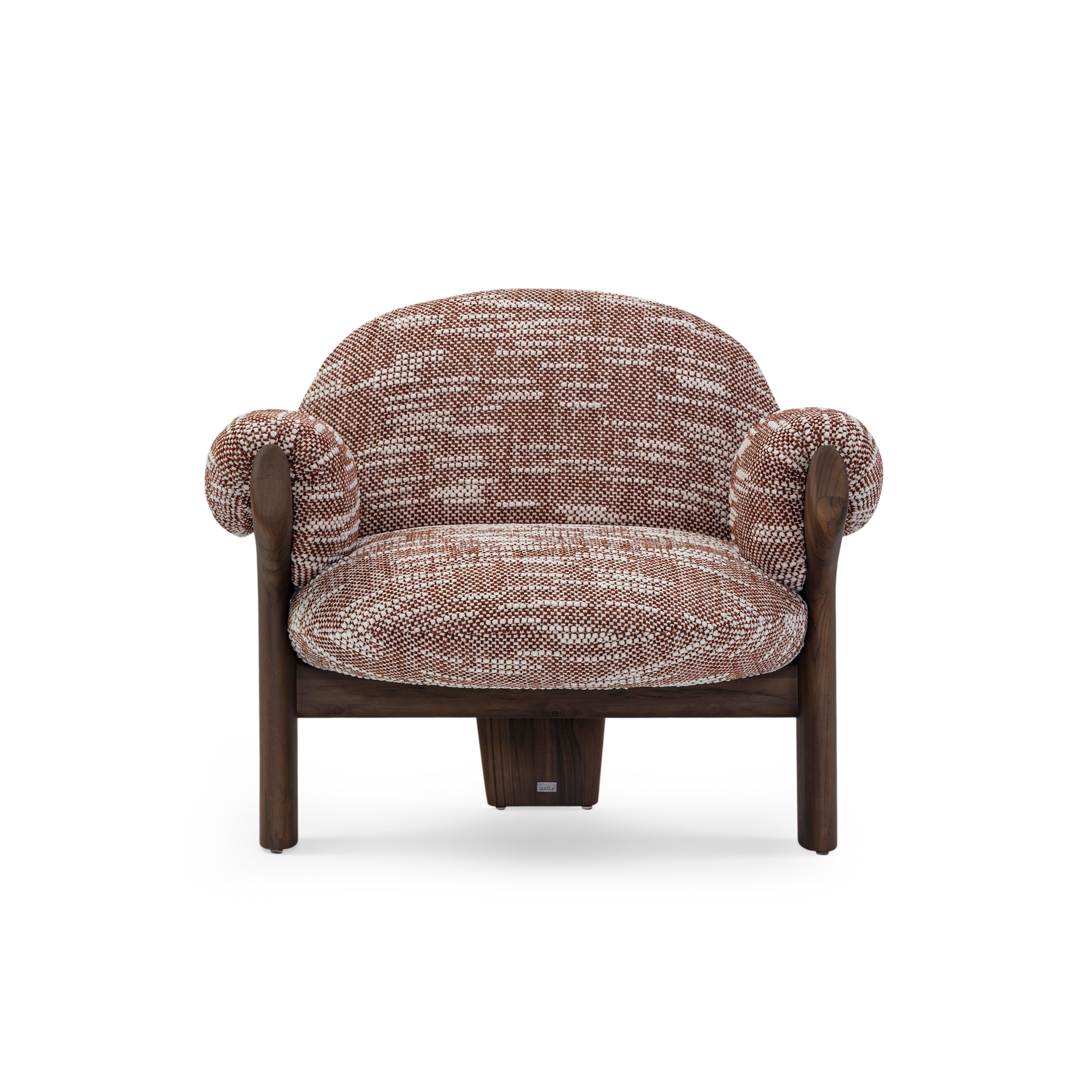 IGRIEGA Armchair in Walnut and Dark Red Fabric