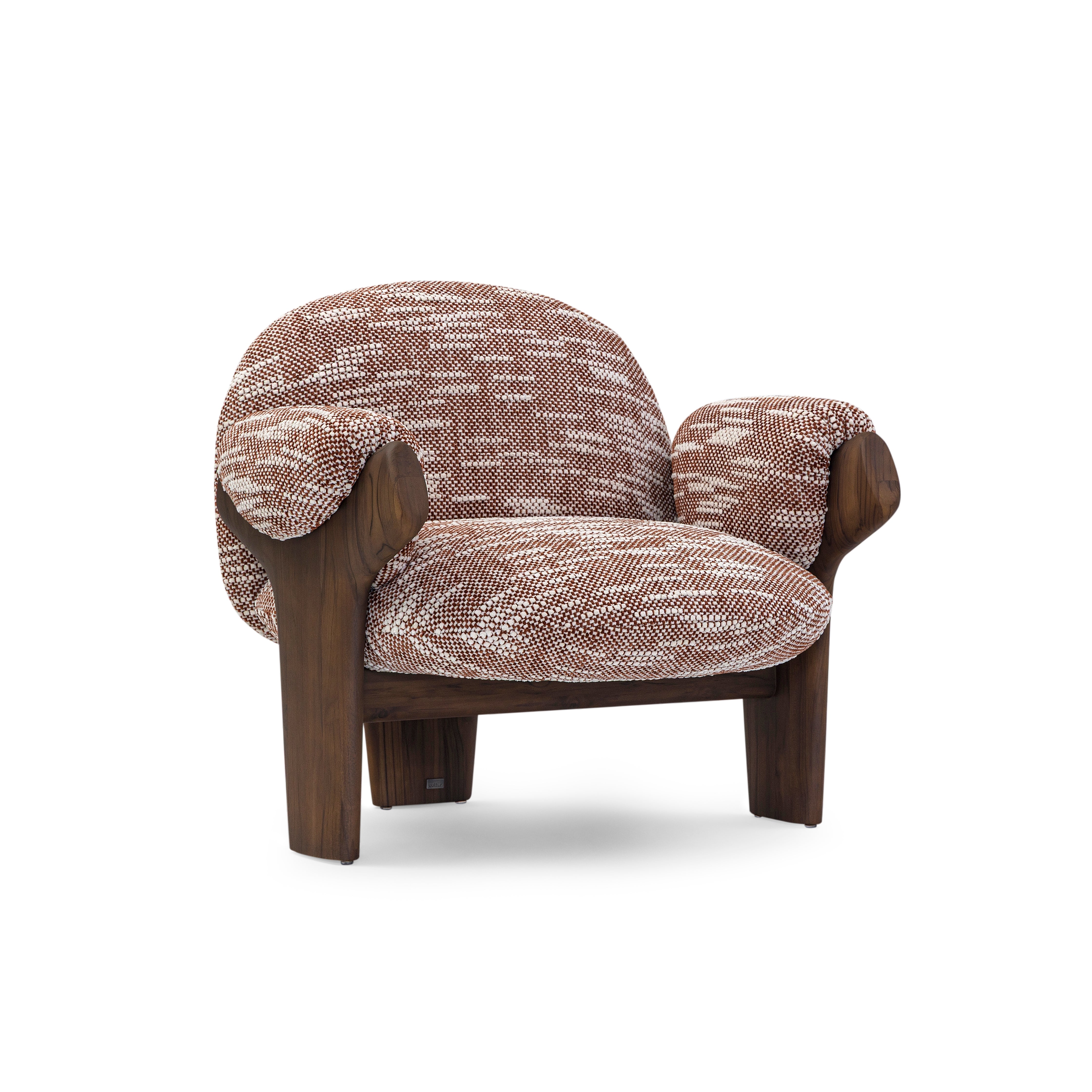 IGRIEGA Armchair in Walnut and Dark Red Fabric