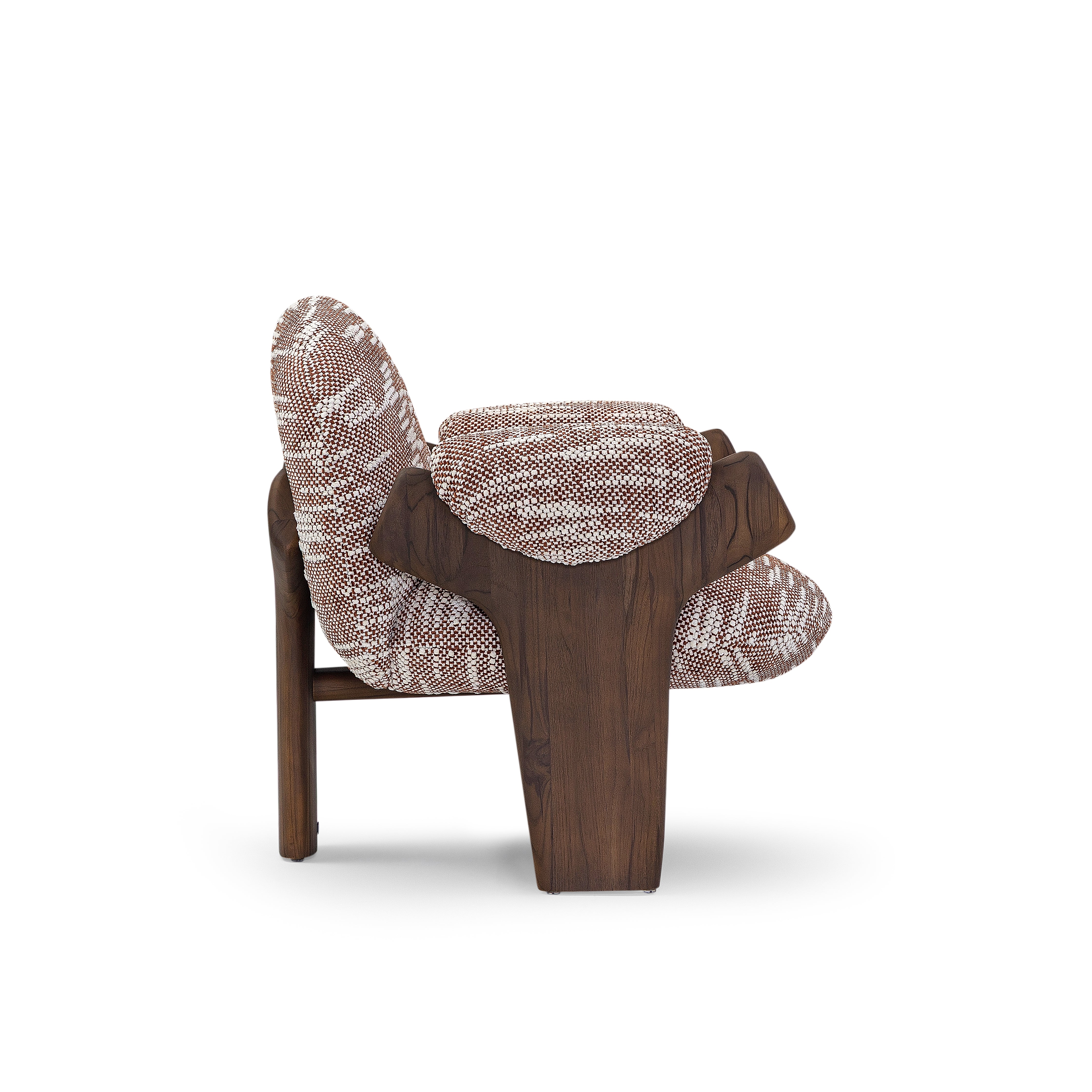 IGRIEGA Armchair in Walnut and Dark Red Fabric