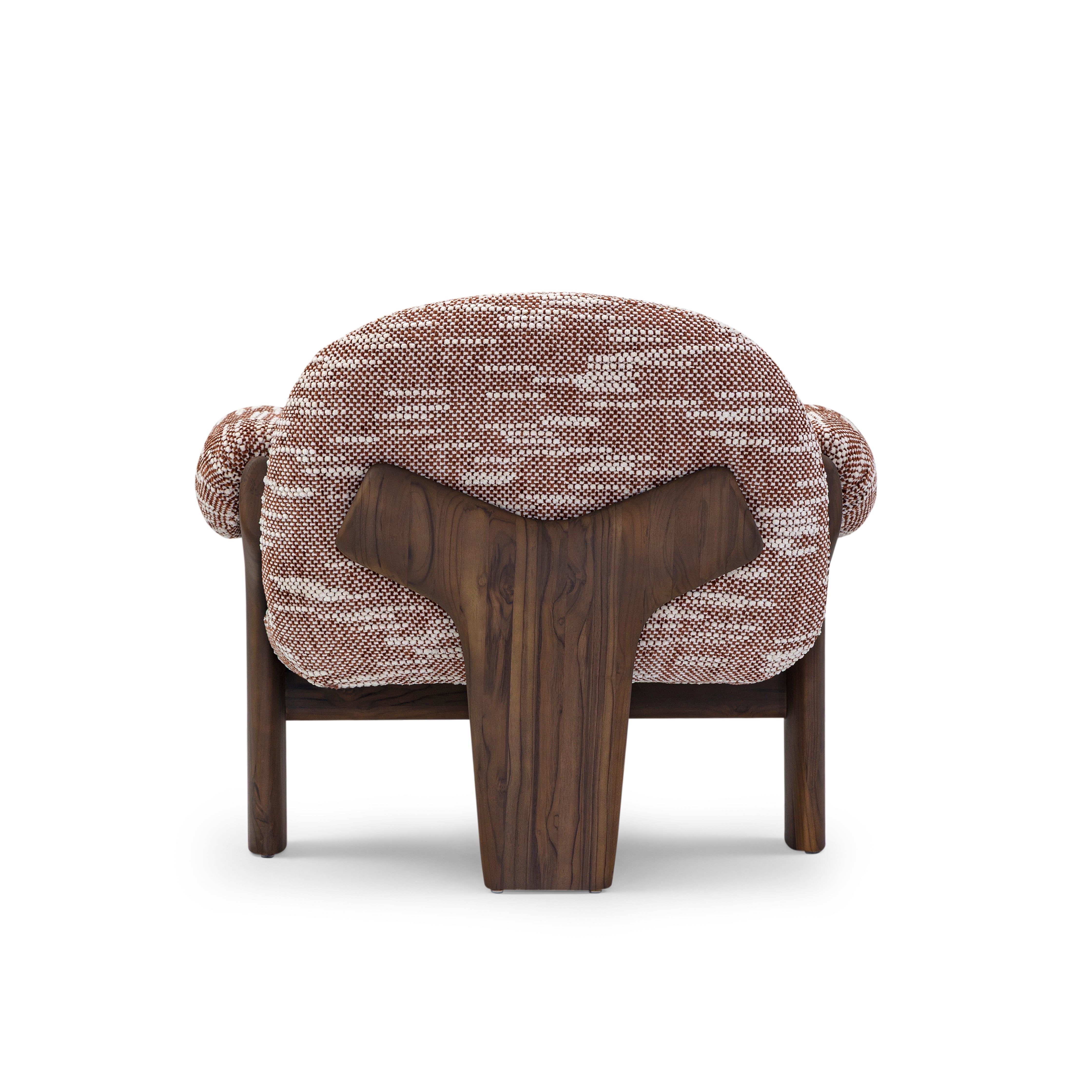 IGRIEGA Armchair in Walnut and Dark Red Fabric