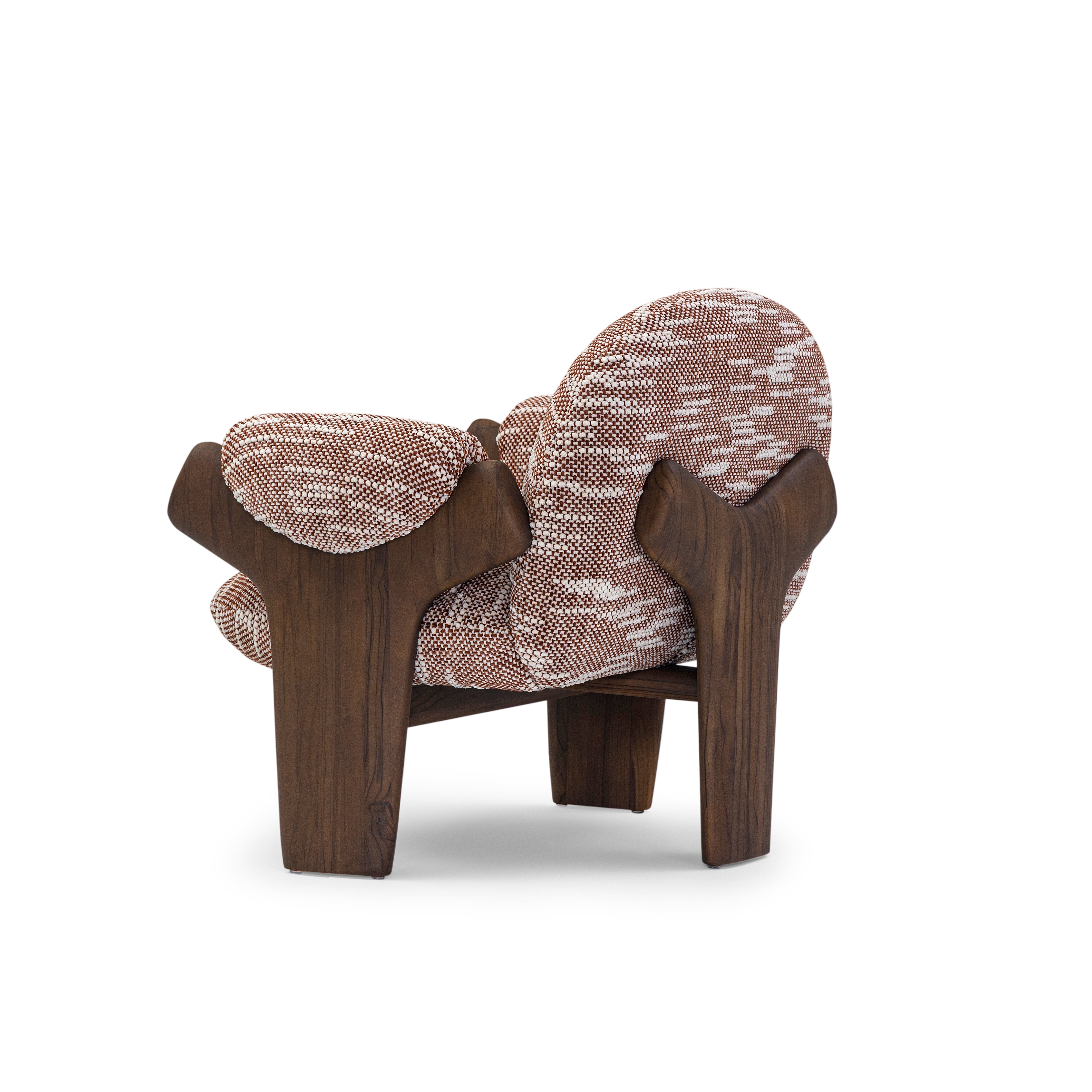 IGRIEGA Armchair in Walnut and Dark Red Fabric