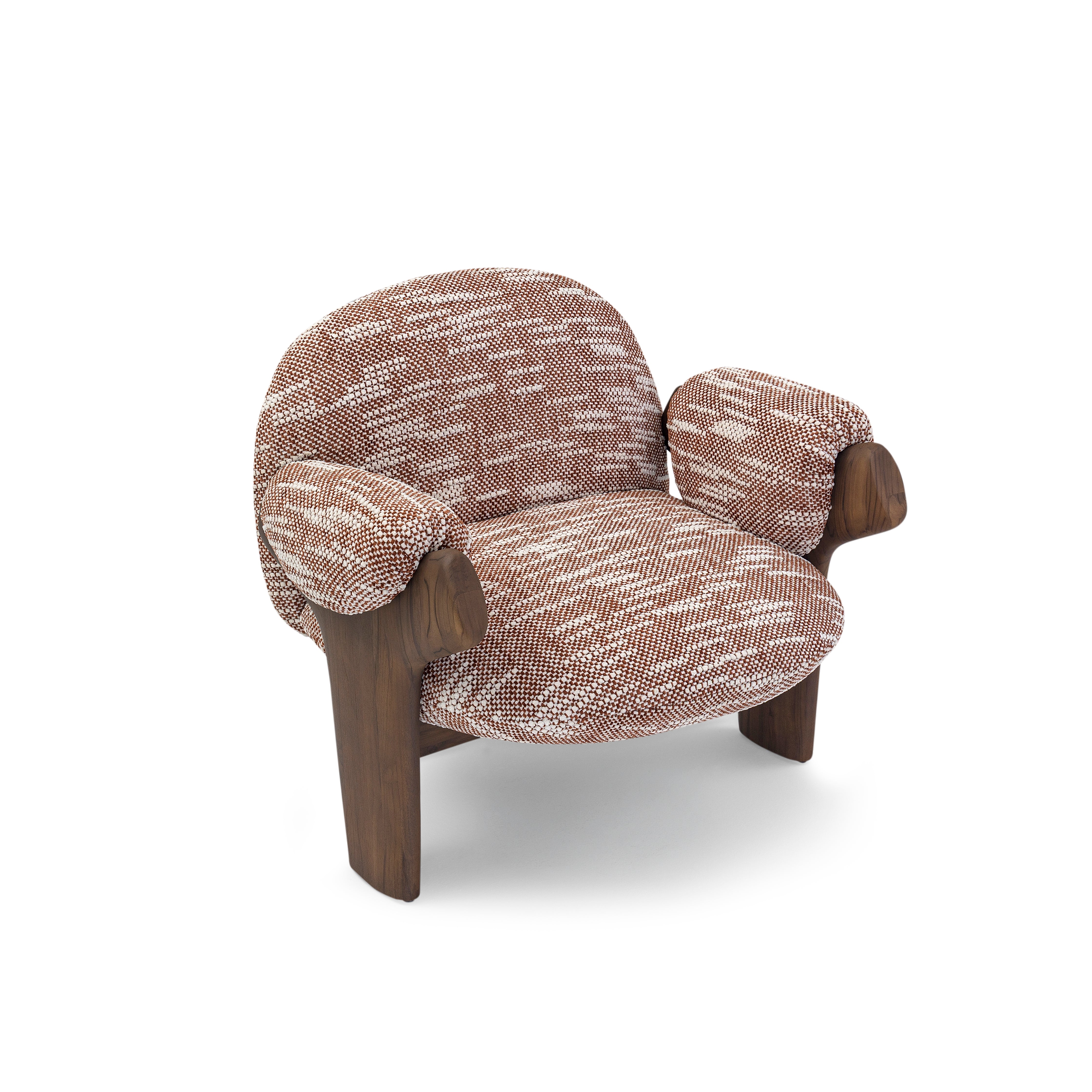 IGRIEGA Armchair in Walnut and Dark Red Fabric
