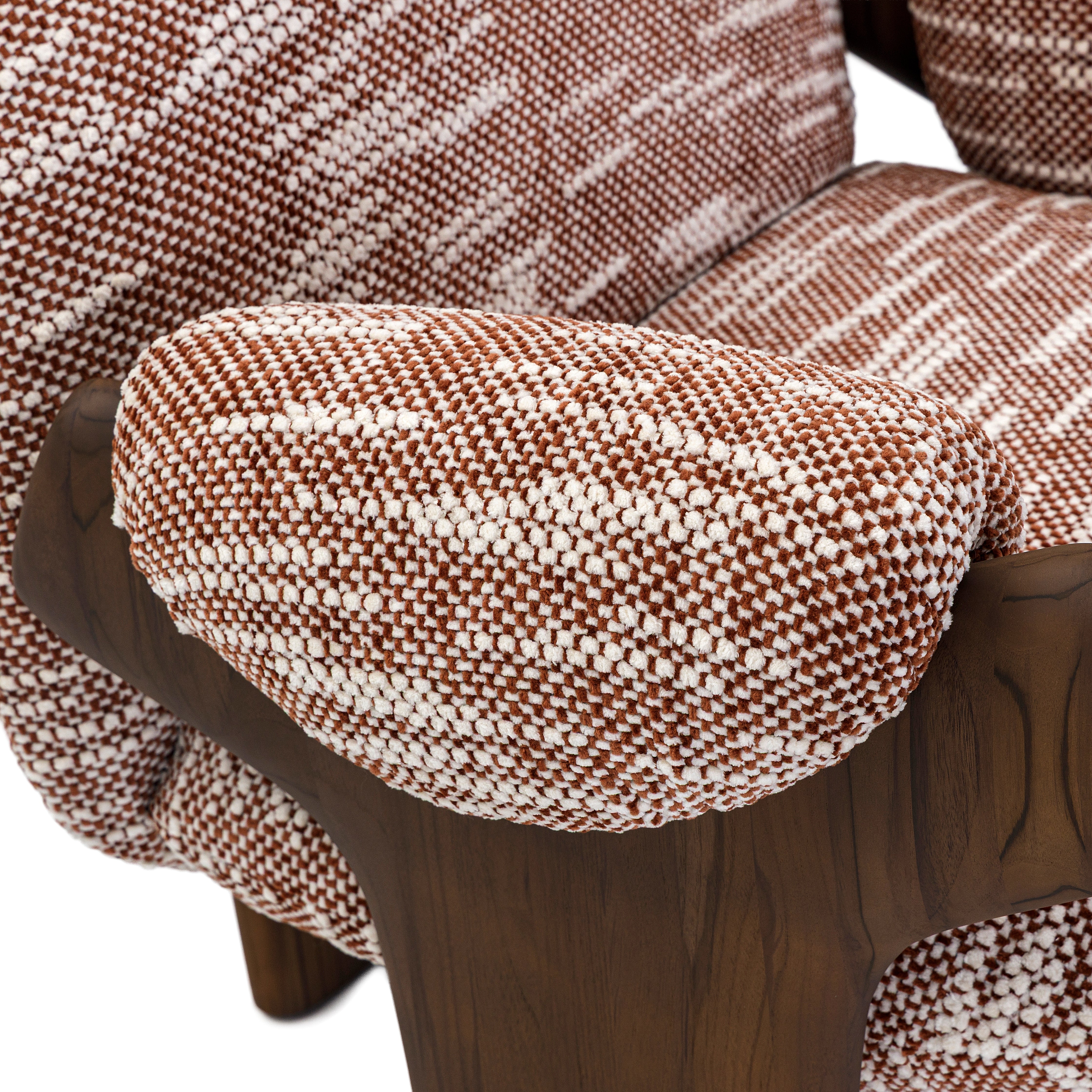 IGRIEGA Armchair in Walnut and Dark Red Fabric