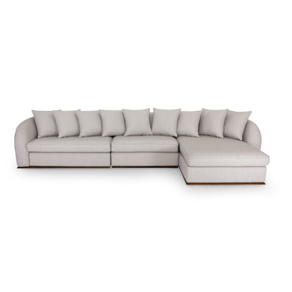 HORUS Sofa 163" with Right Chaise in Beige Fabric and Walnut