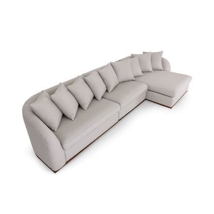 HORUS Sofa 163" with Right Chaise in Beige Fabric and Walnut