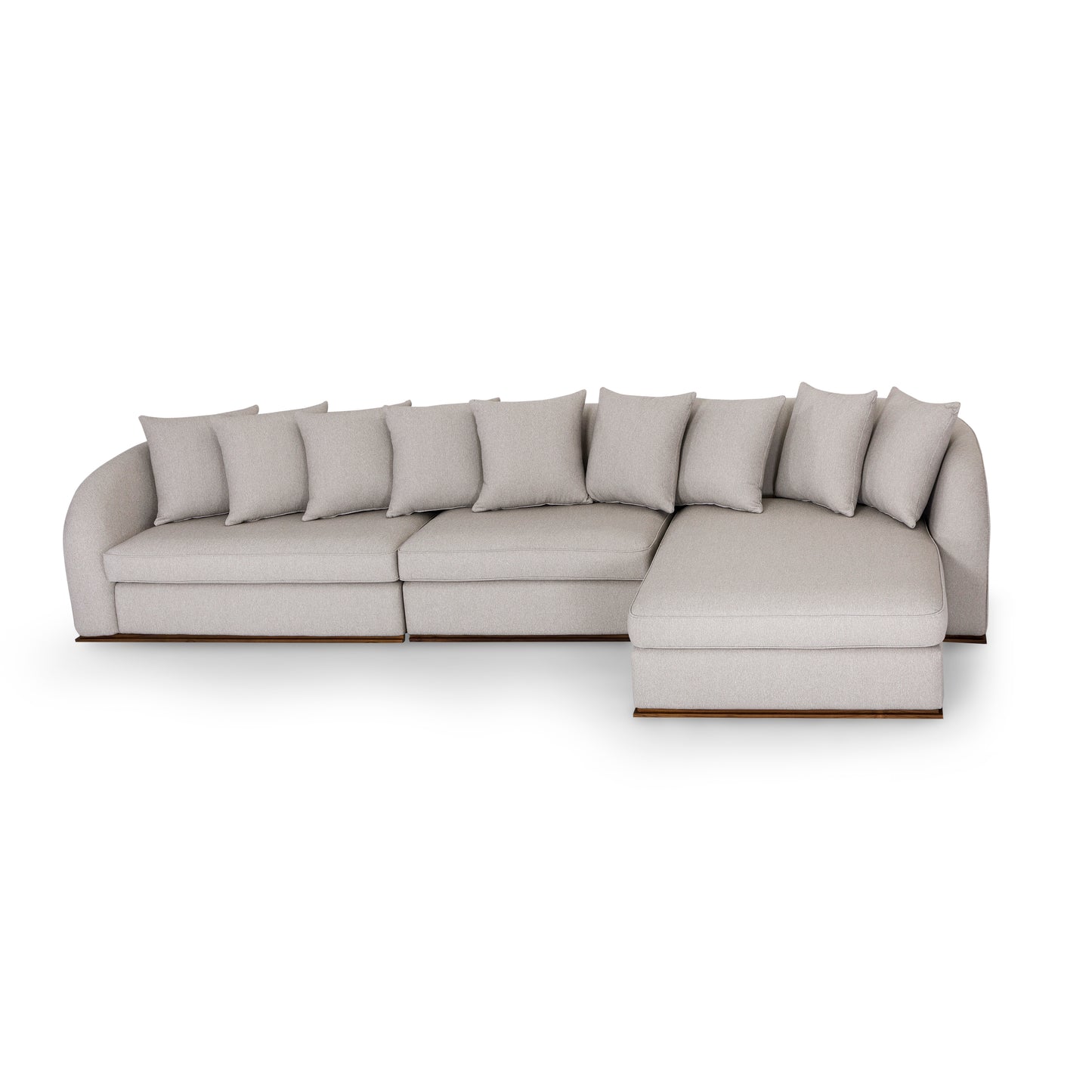 HORUS Sofa 163" with Right Chaise in Beige Fabric and Walnut