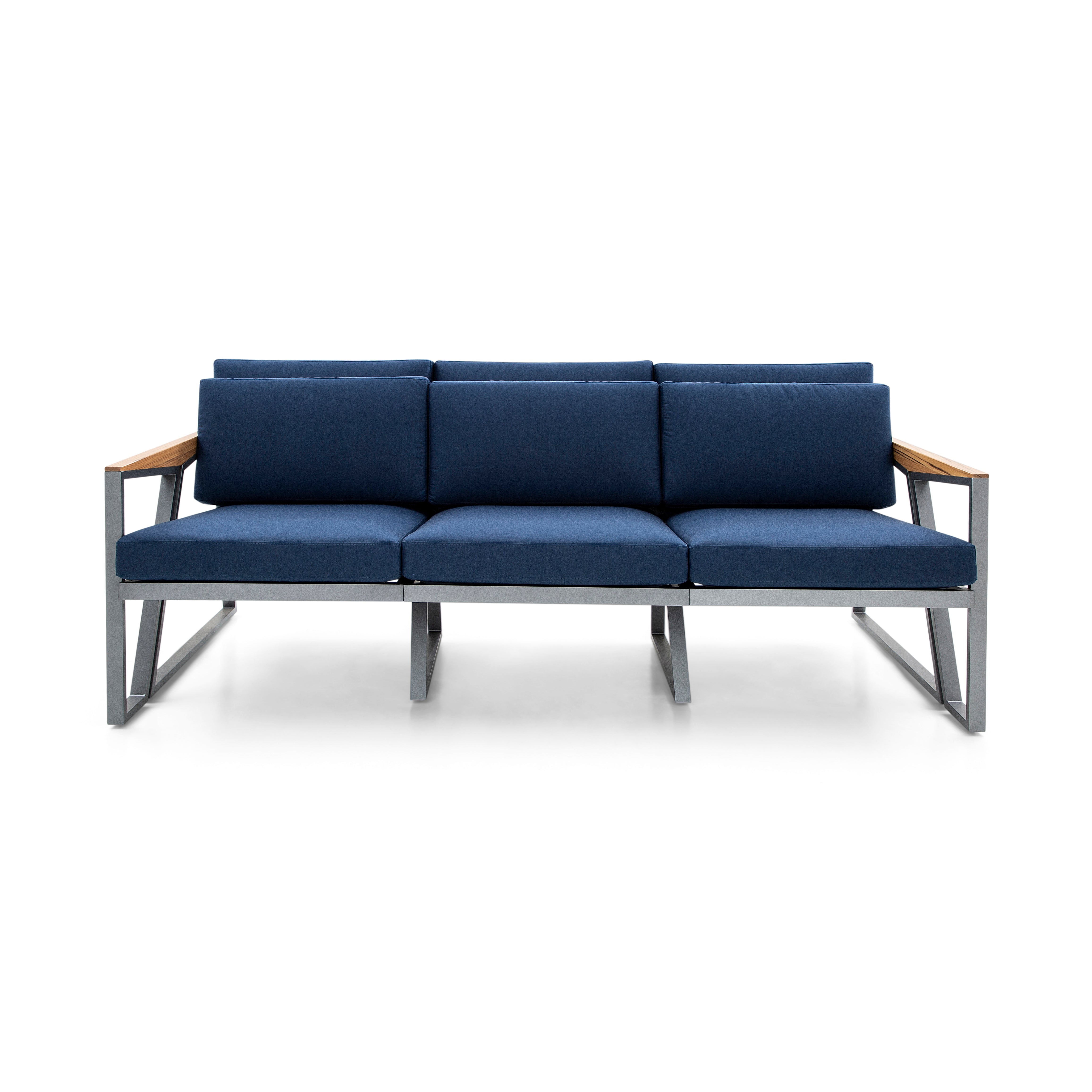 SCALENE Loveseat in Graphite and Teak with Dark Blue fabric