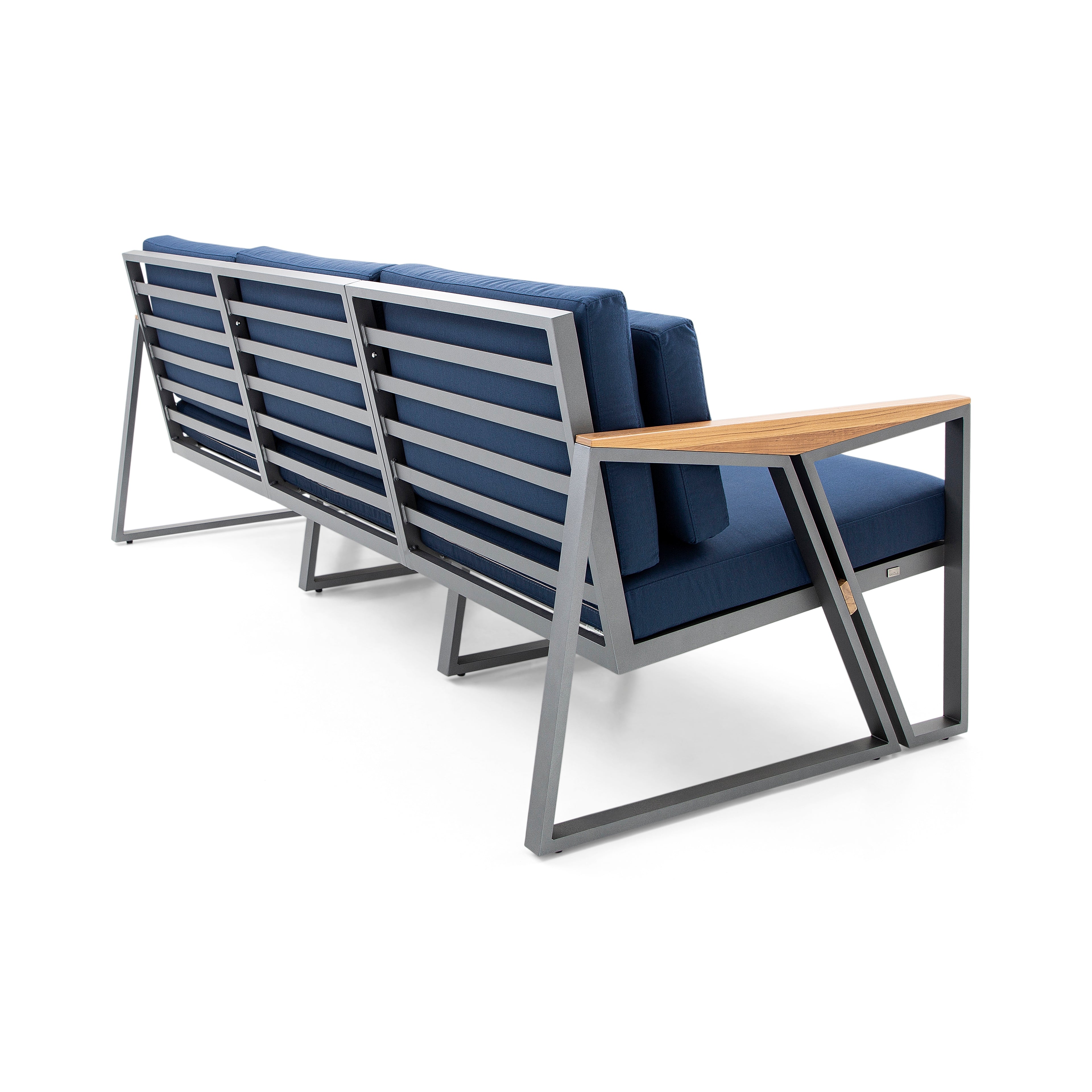 SCALENE Loveseat in Graphite and Teak with Dark Blue fabric