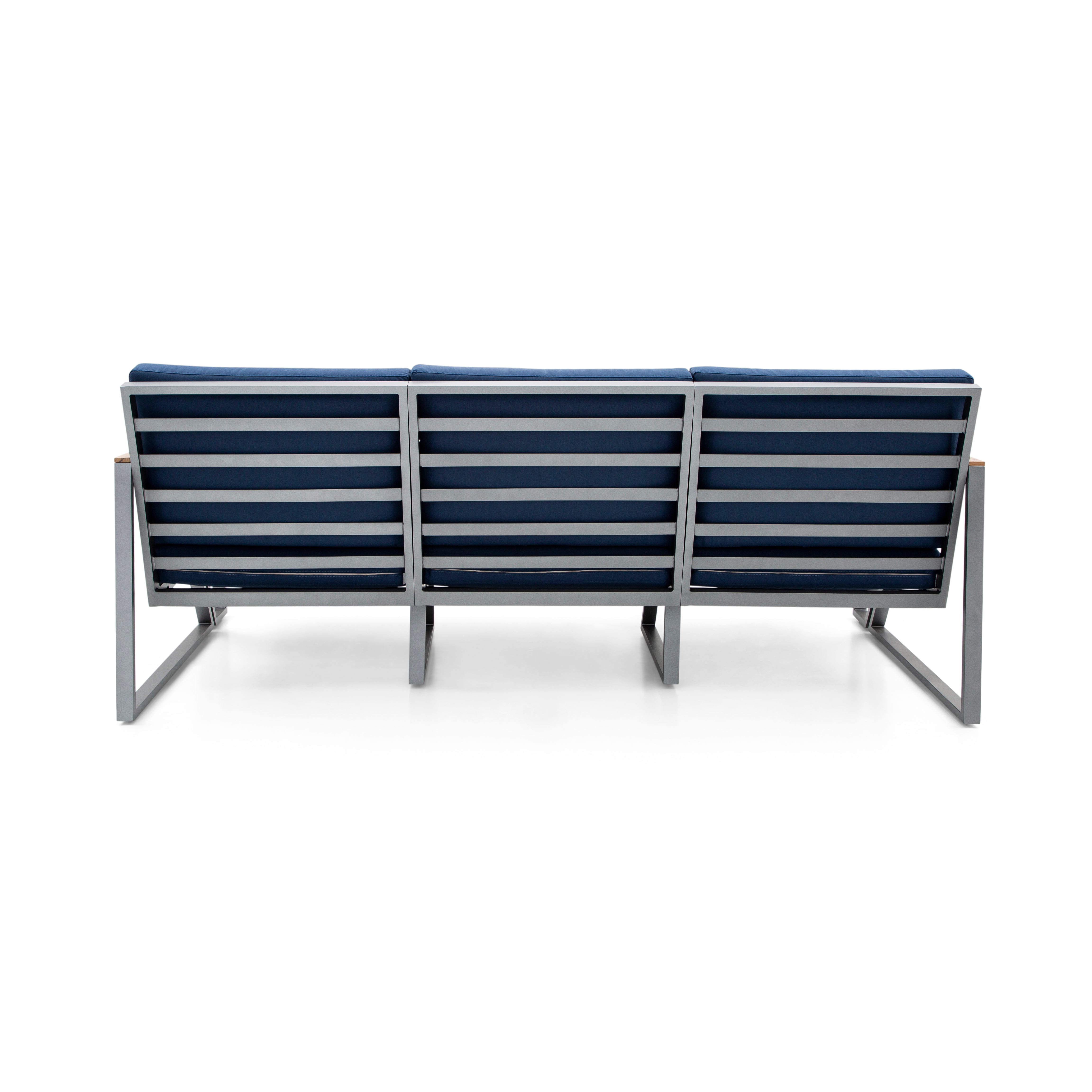 SCALENE Loveseat in Graphite and Teak with Dark Blue fabric