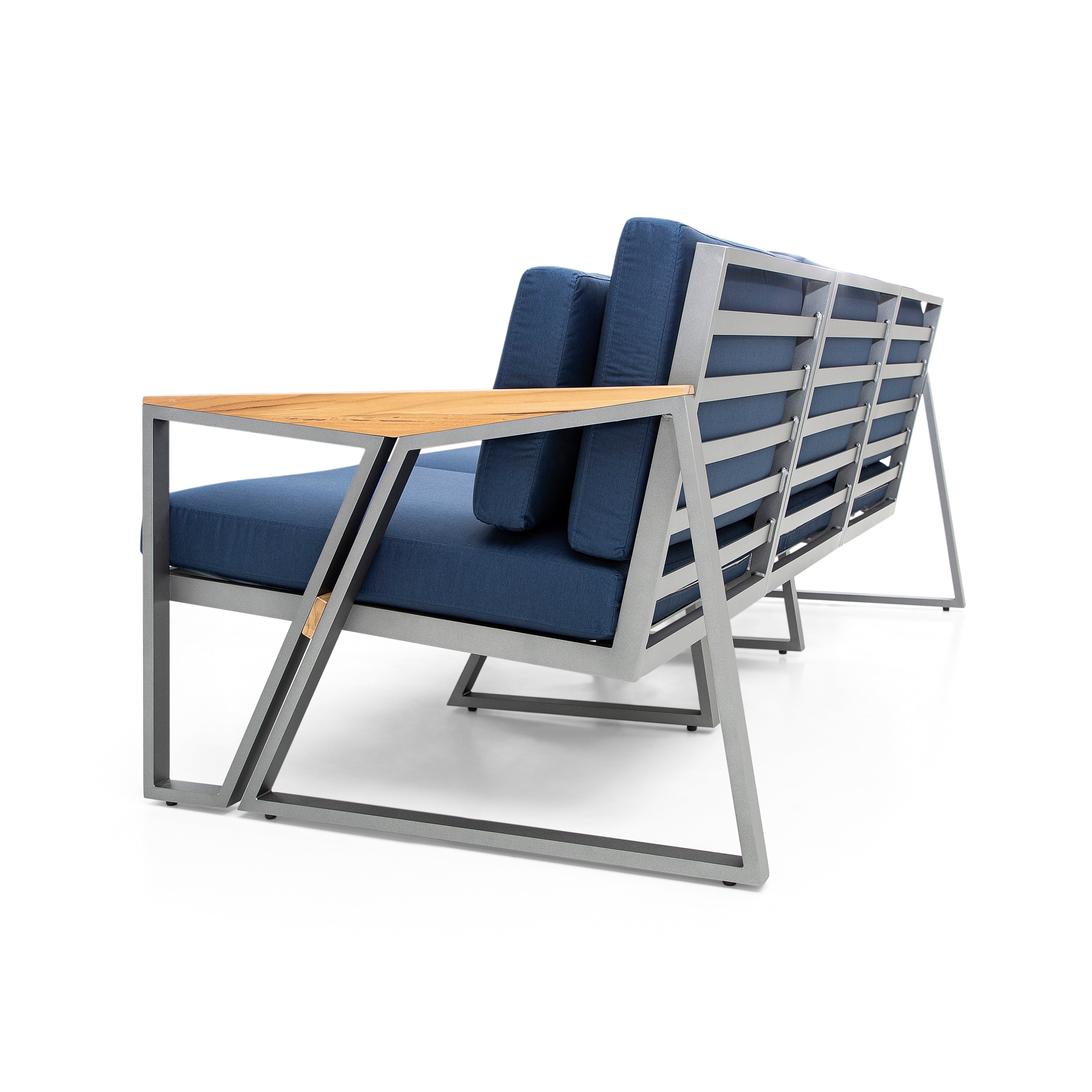 SCALENE Loveseat in Graphite and Teak with Dark Blue fabric