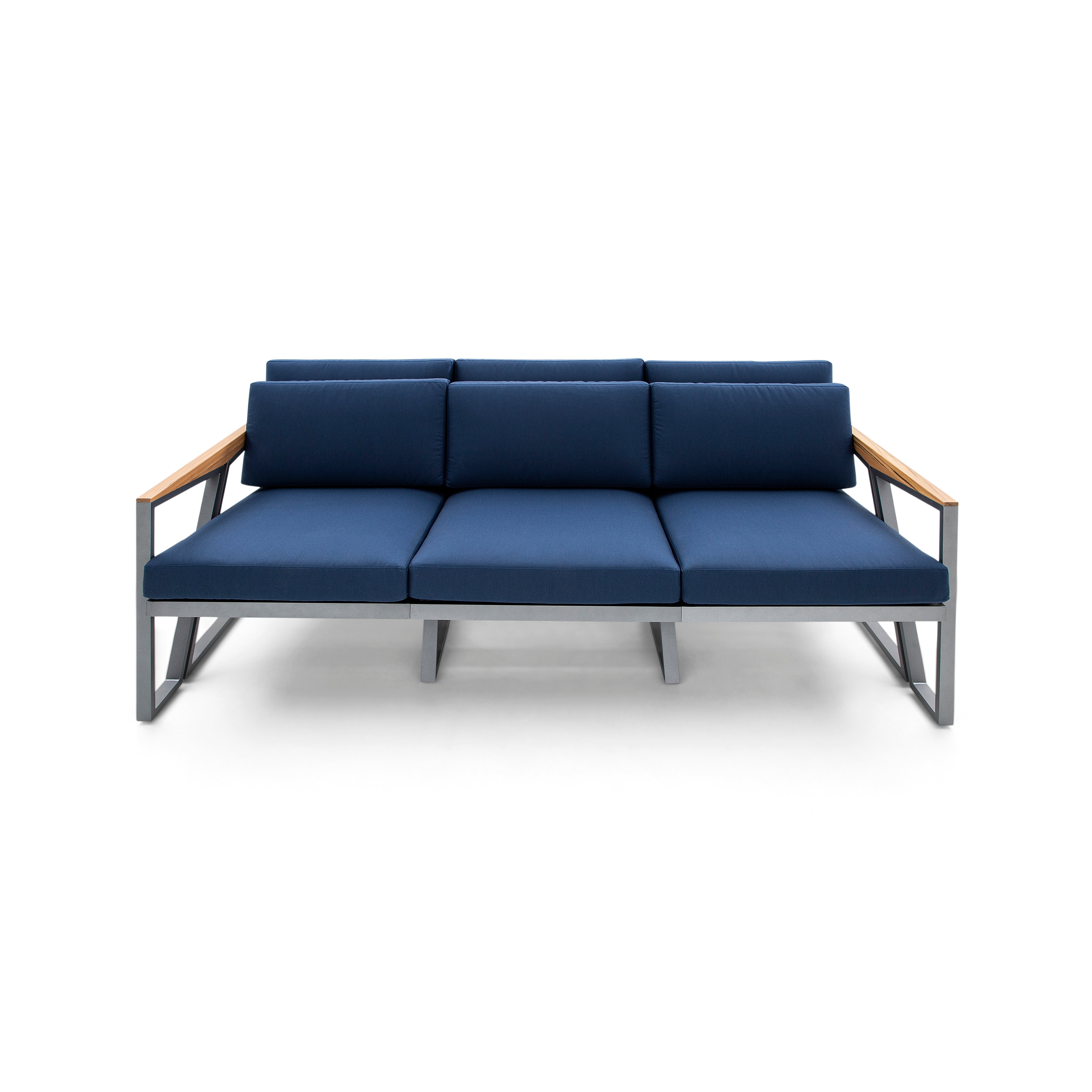 SCALENE Loveseat in Graphite and Teak with Dark Blue fabric