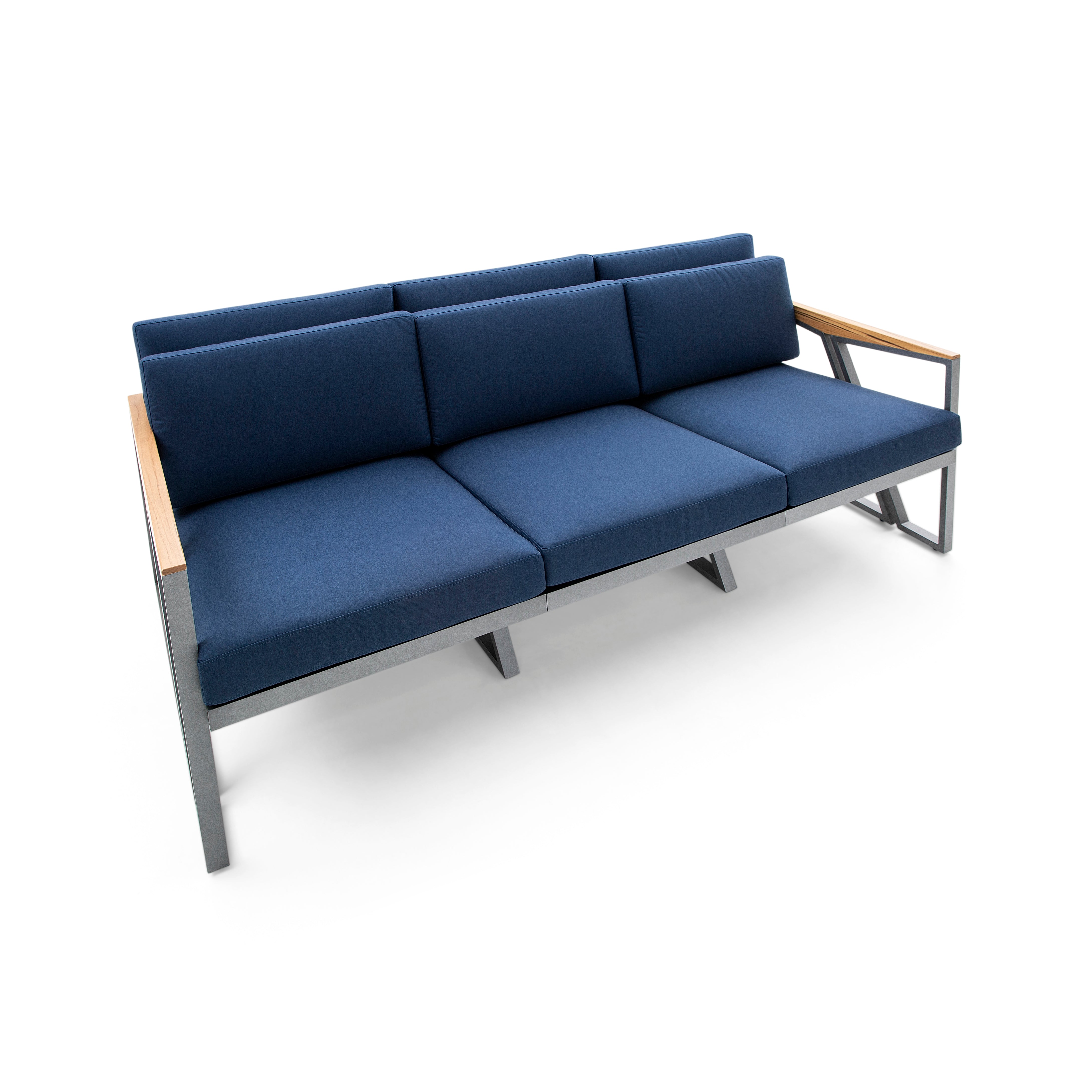 SCALENE Loveseat in Graphite and Teak with Dark Blue fabric