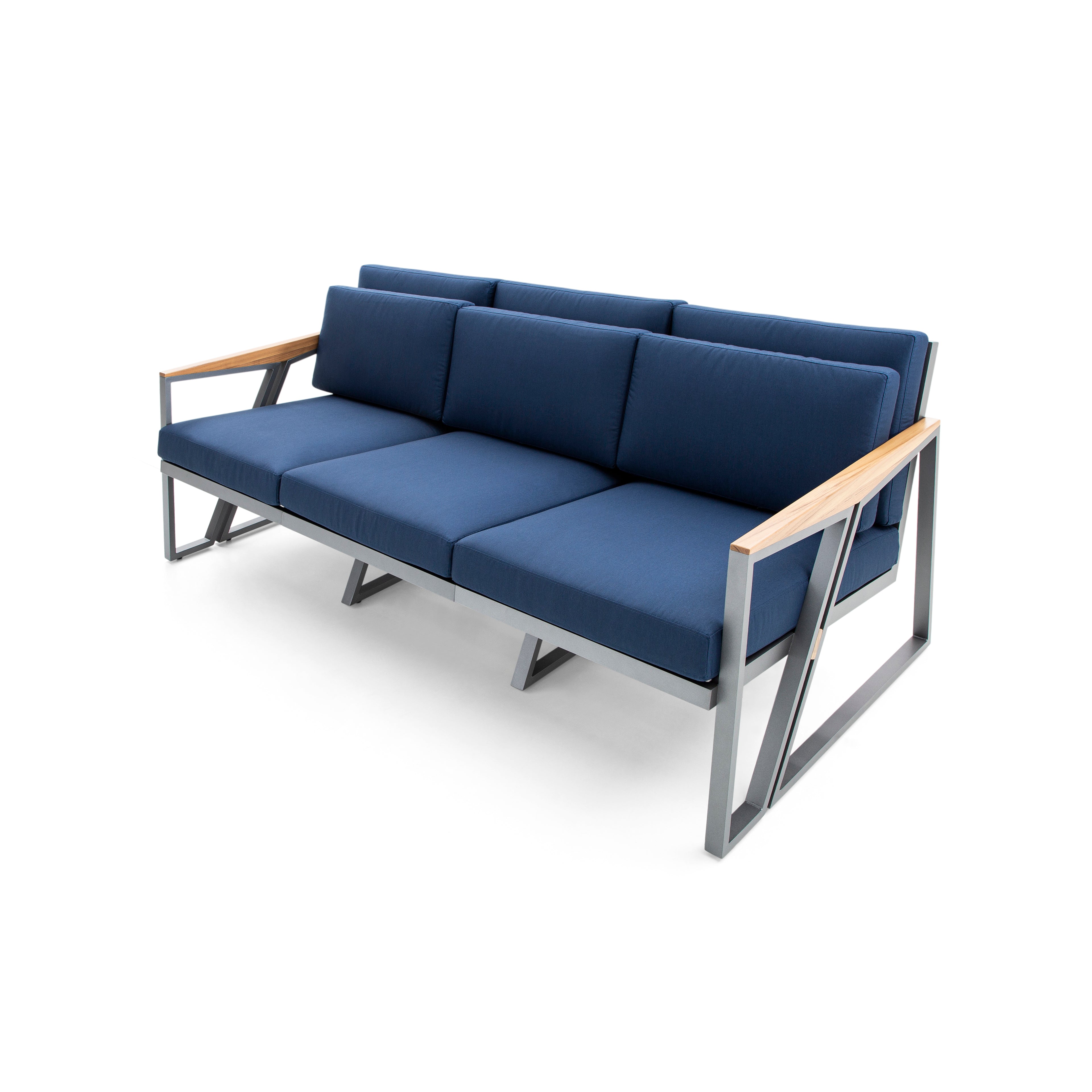 SCALENE Loveseat in Graphite and Teak with Dark Blue fabric