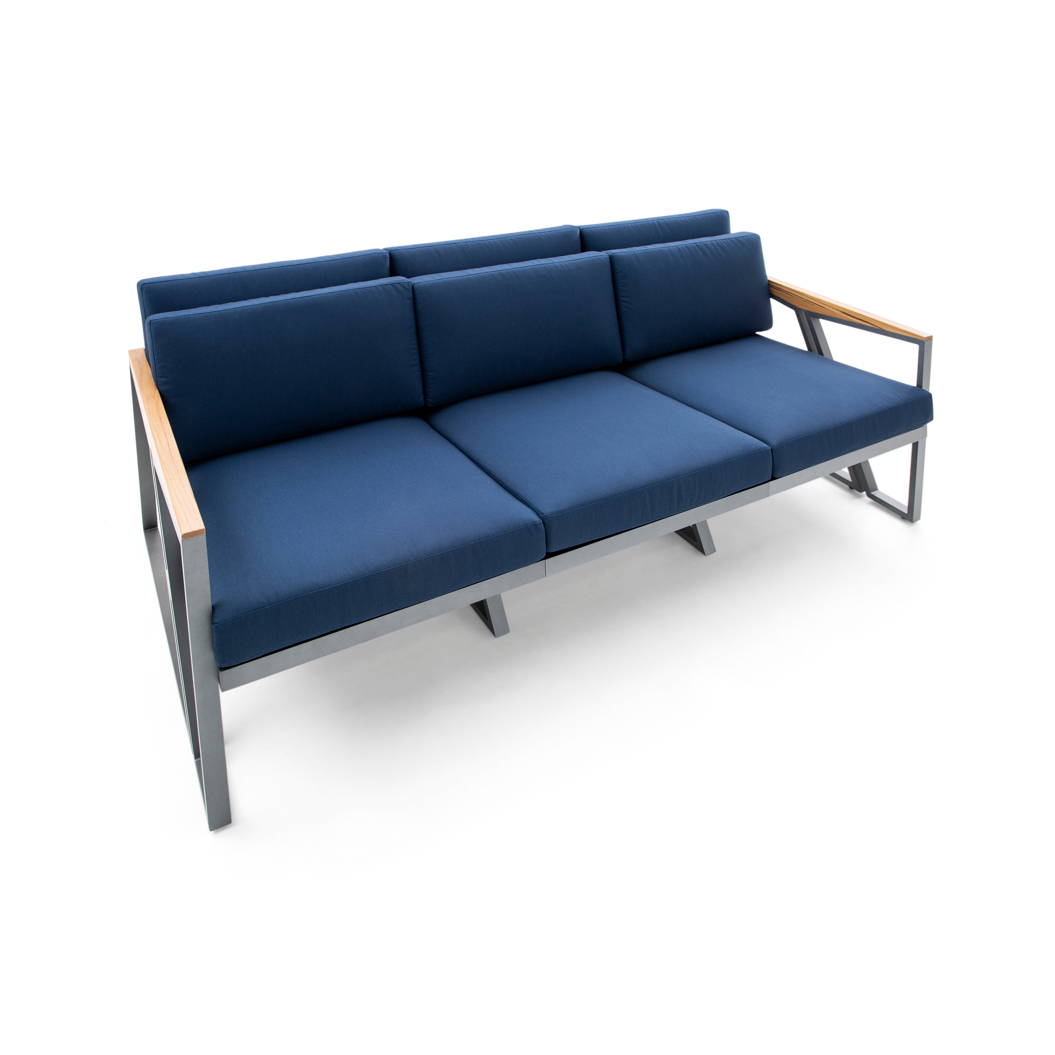 SCALENE Loveseat in Graphite and Teak with Dark Blue fabric