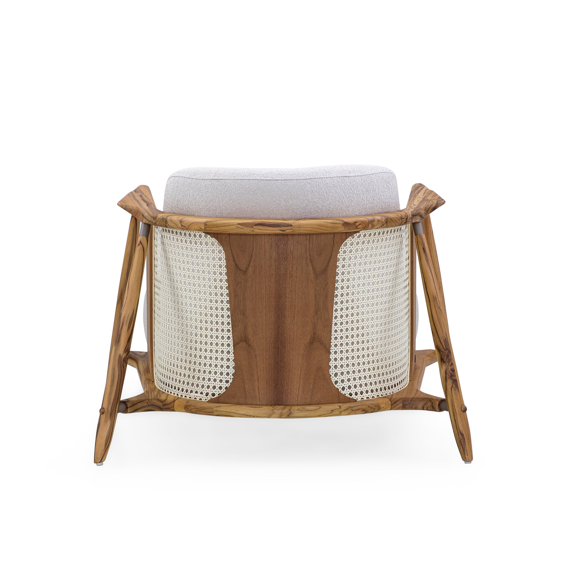 LAGUNA Accent Chair in Teak, Light Grey Fabric and Natural Cane