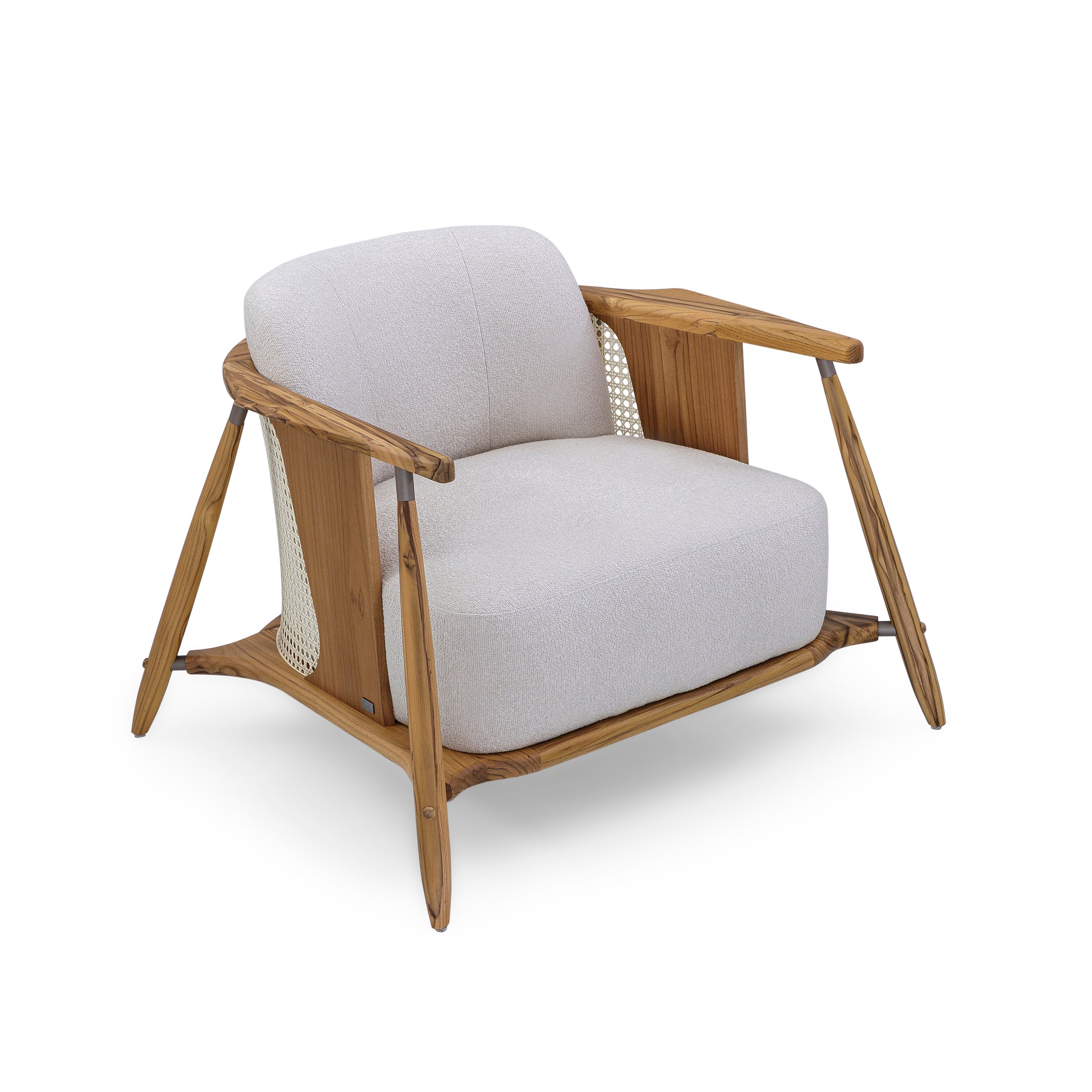LAGUNA Accent Chair in Teak, Light Grey Fabric and Natural Cane