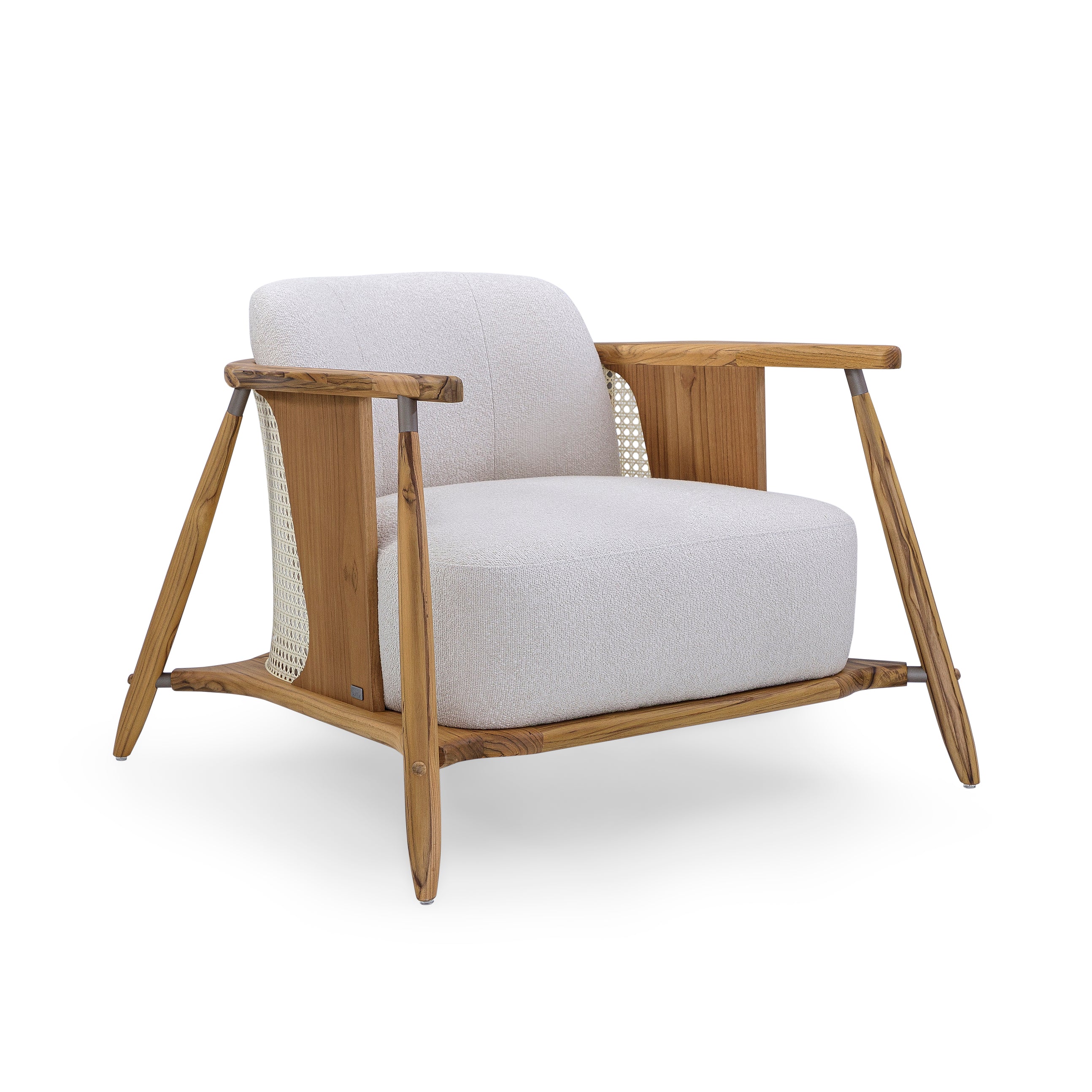 LAGUNA Accent Chair in Teak, Light Grey Fabric and Natural Cane