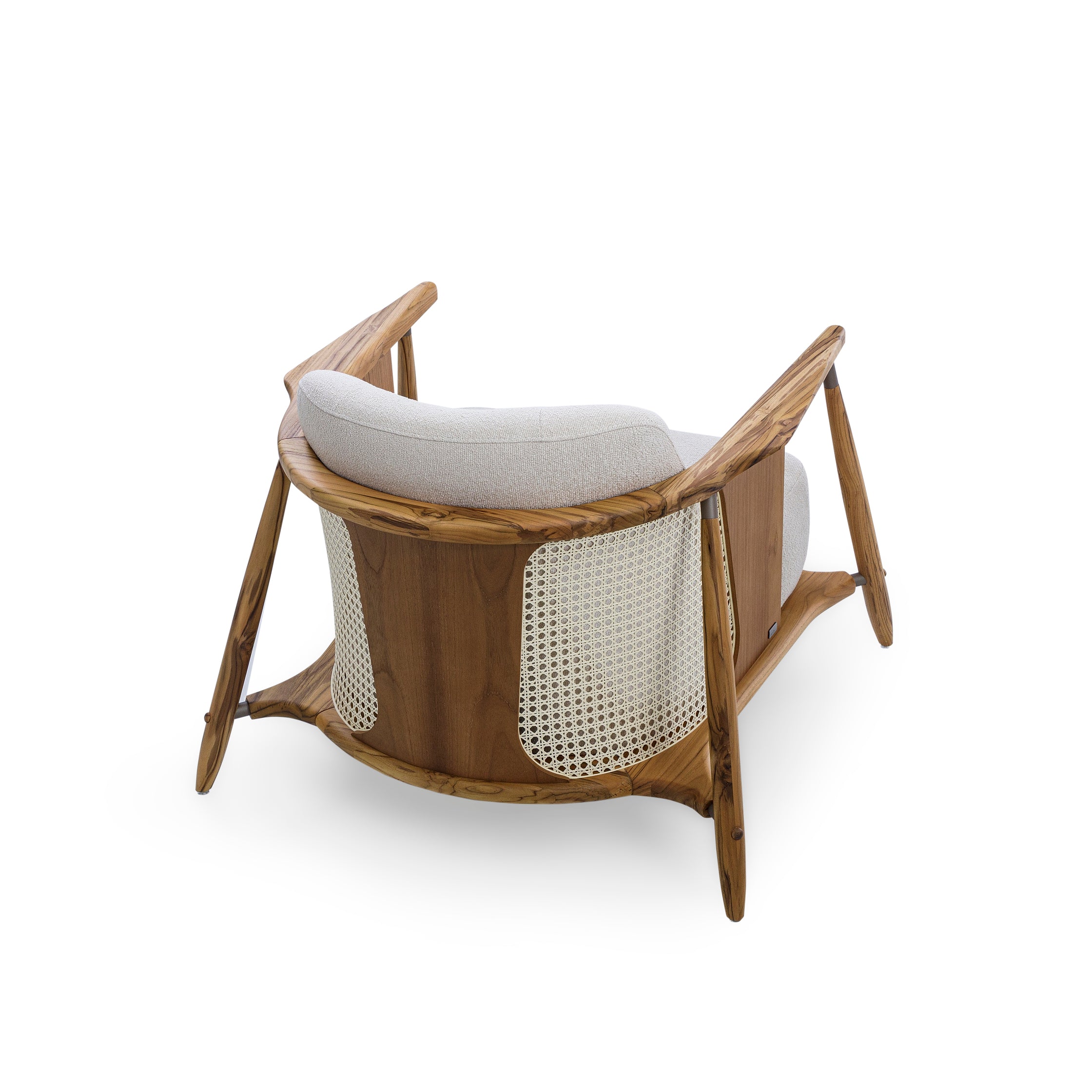 LAGUNA Accent Chair in Teak, Light Grey Fabric and Natural Cane
