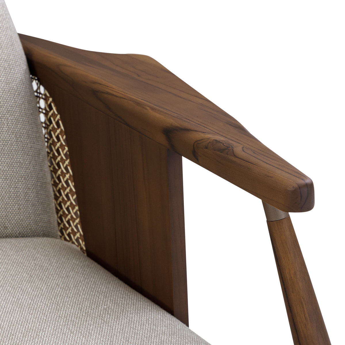 LAGUNA Accent Chair in Walnut, Light Grey Fabric and Mixed Light Cane