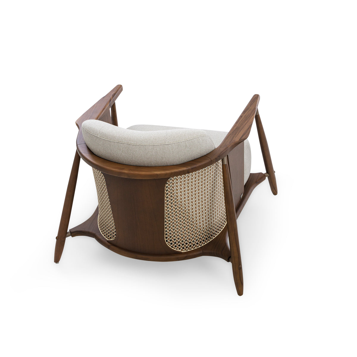 LAGUNA Accent Chair in Walnut, Light Grey Fabric and Mixed Light Cane
