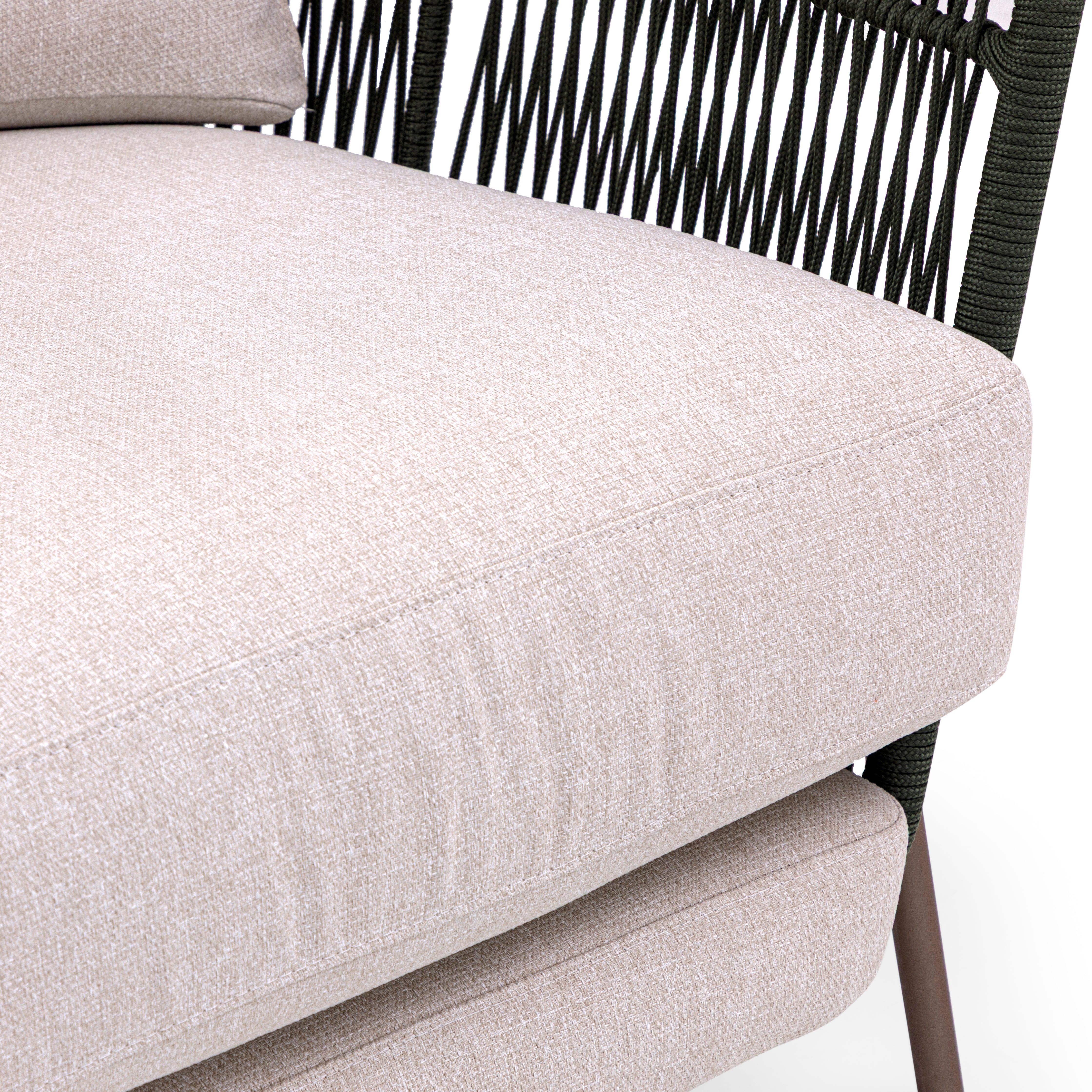 AMURA Outdoor Chair in Beige Fabric, Chocolate Metal and Green rope
