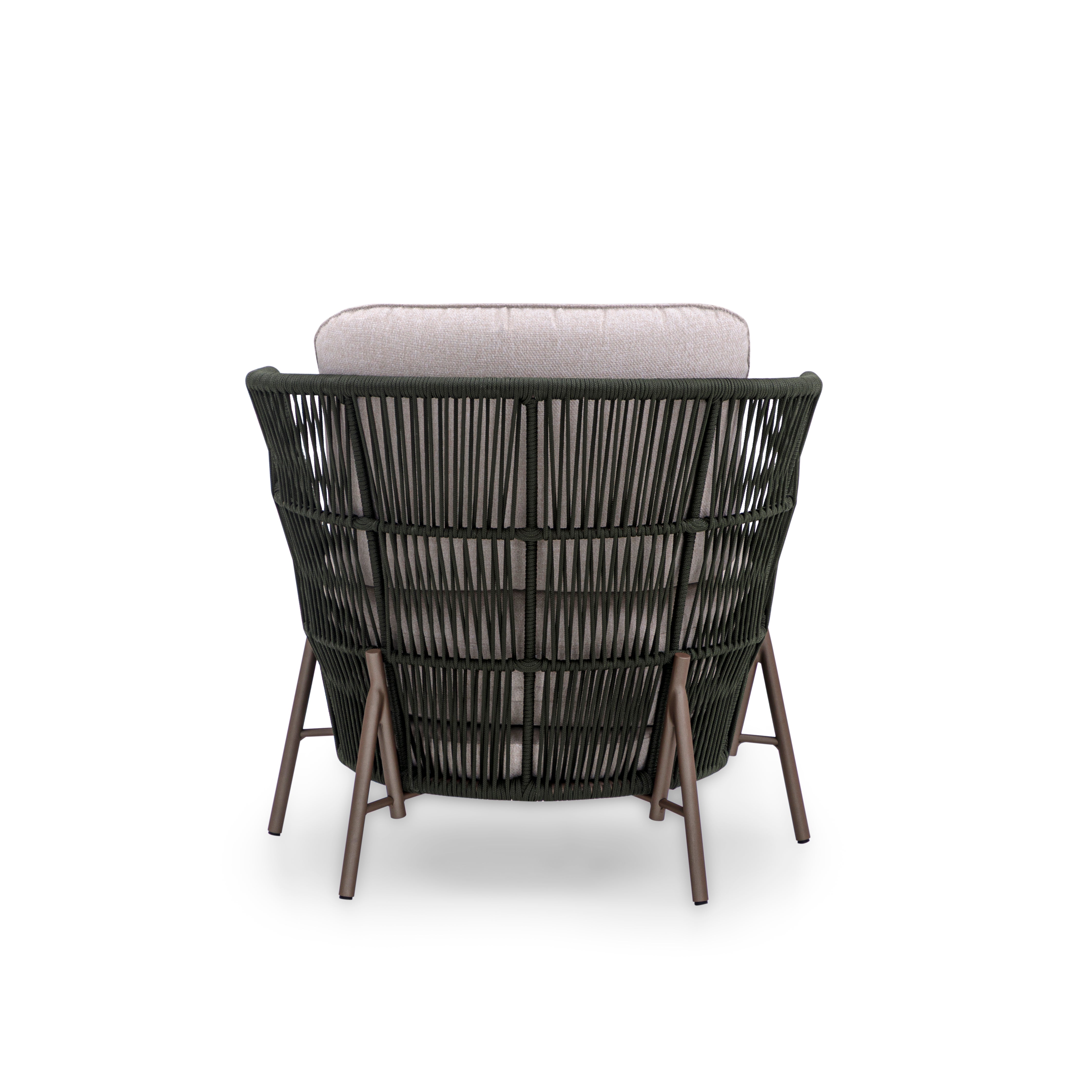 AMURA Outdoor Chair in Beige Fabric, Chocolate Metal and Green rope