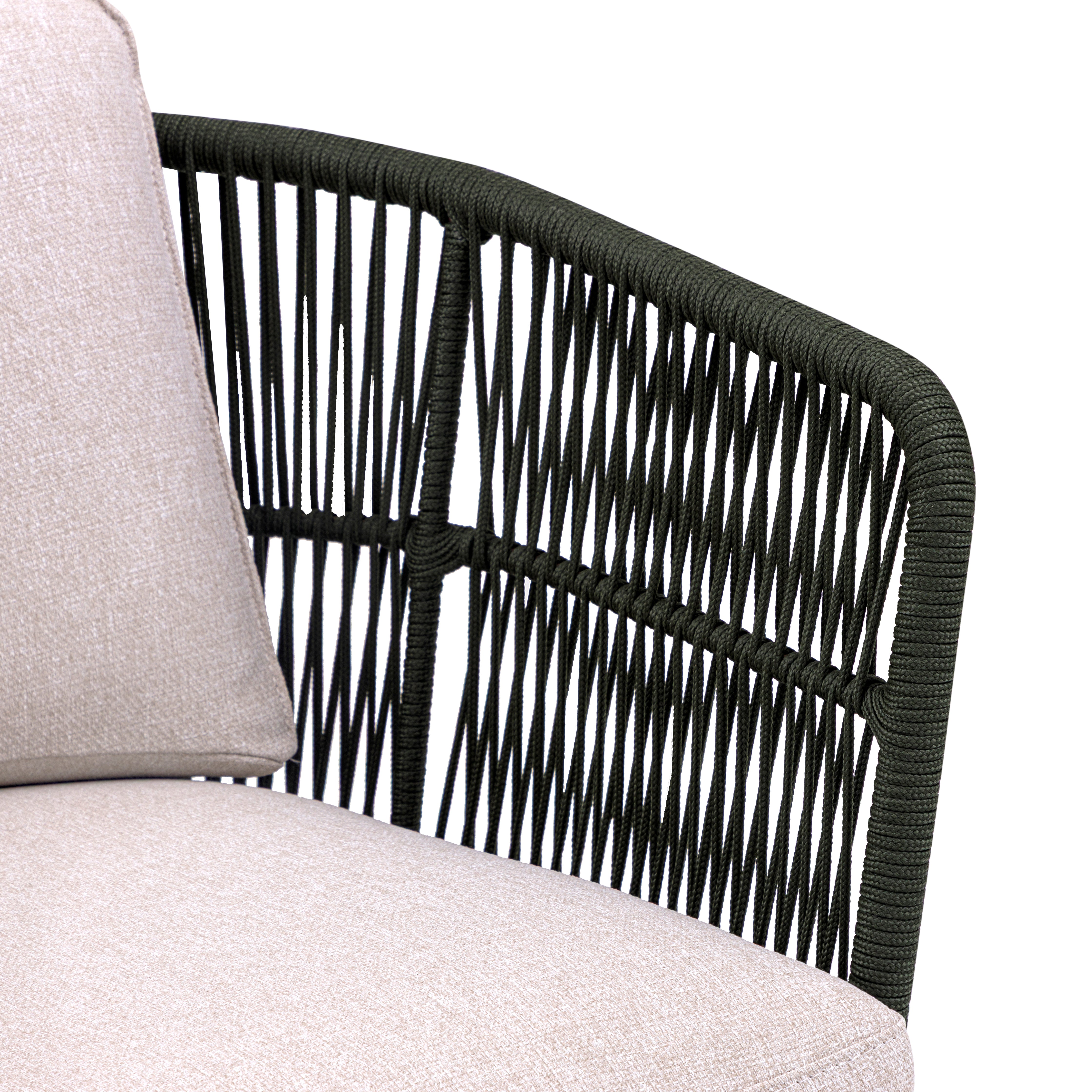 AMURA Outdoor Chair in Beige Fabric, Chocolate Metal and Green rope