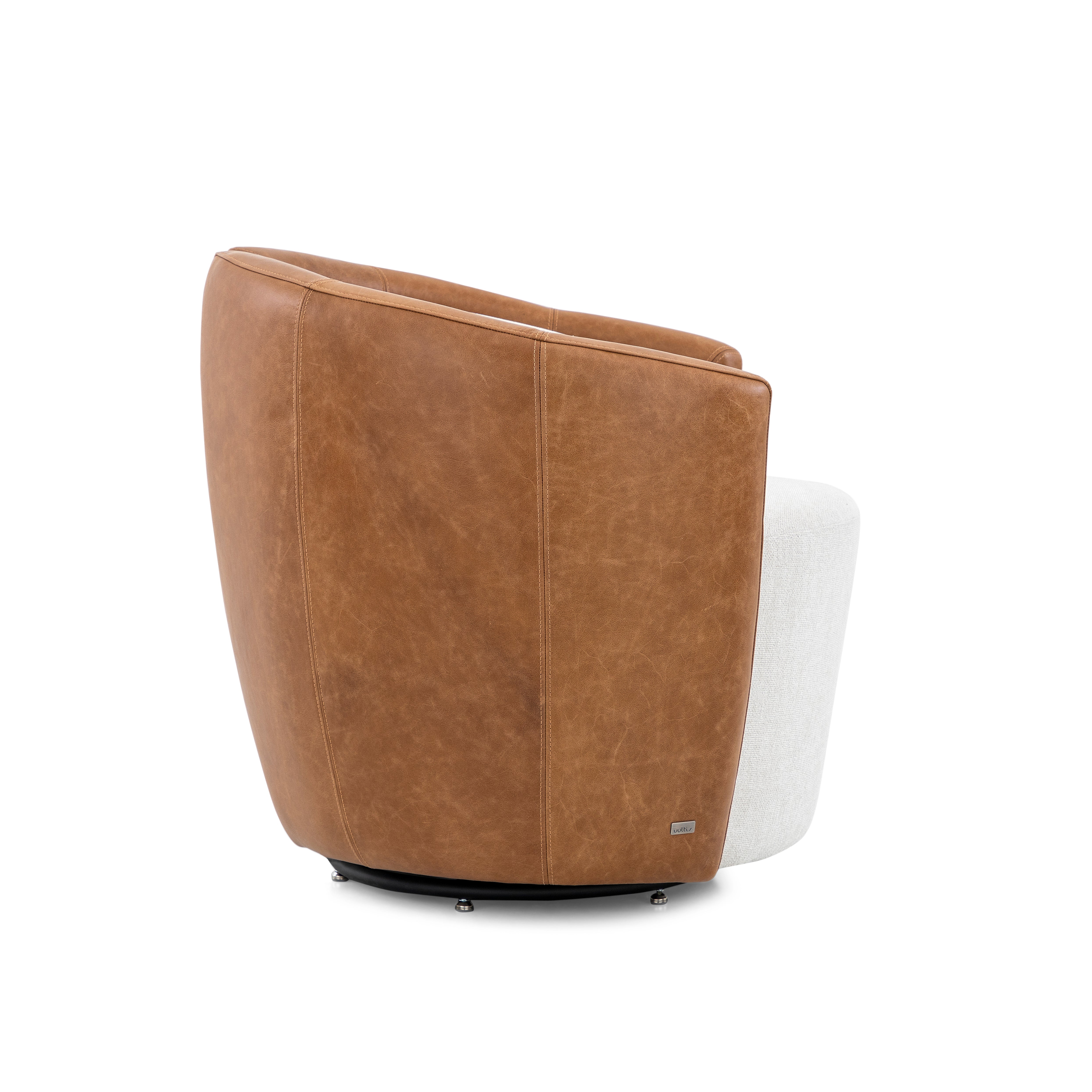 LIRIO Swivel Armchair in Caramel Leather and Ivory Fabric