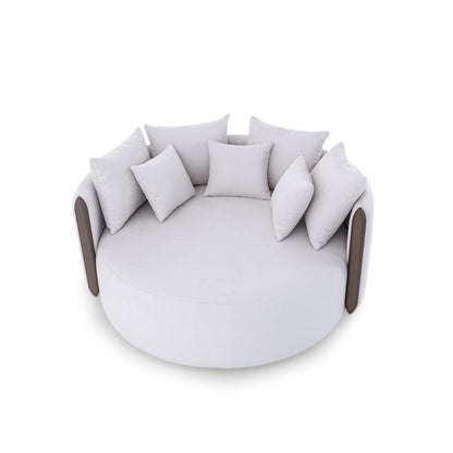 DOMO Chaise in Chocolate and White Fabric