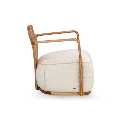 BONITO Armchair in Chinaberry and White Boucle fabric