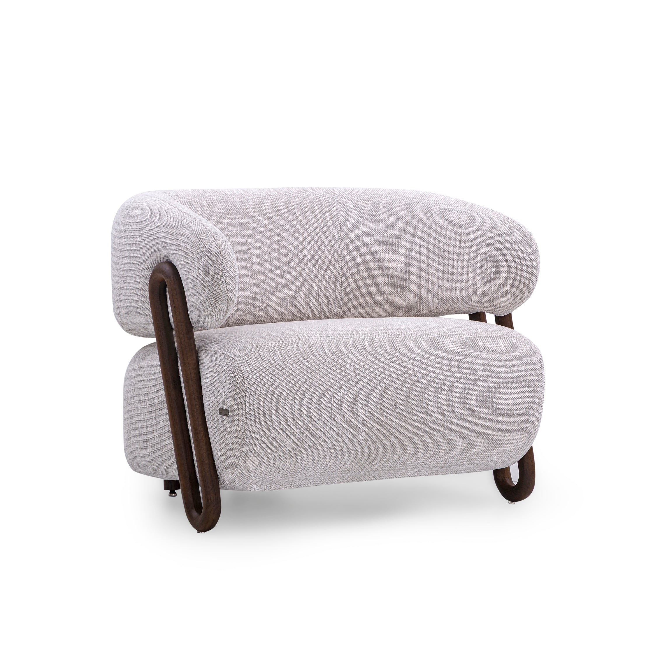 IPE Armchair in Walnut and Light Gray fabric