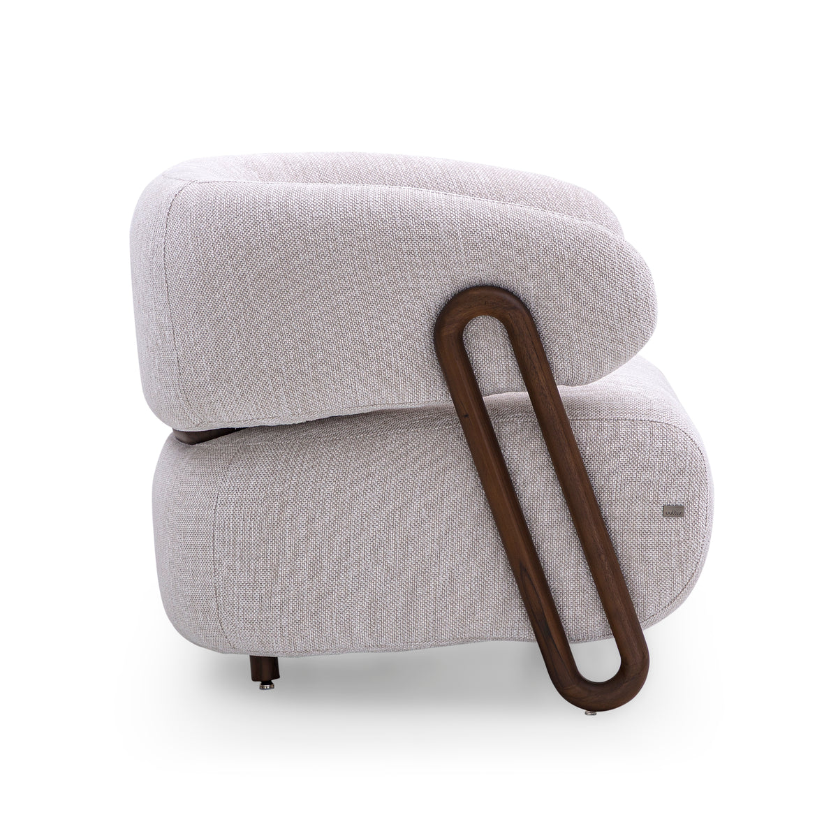 IPE Armchair in Walnut and Light Gray fabric