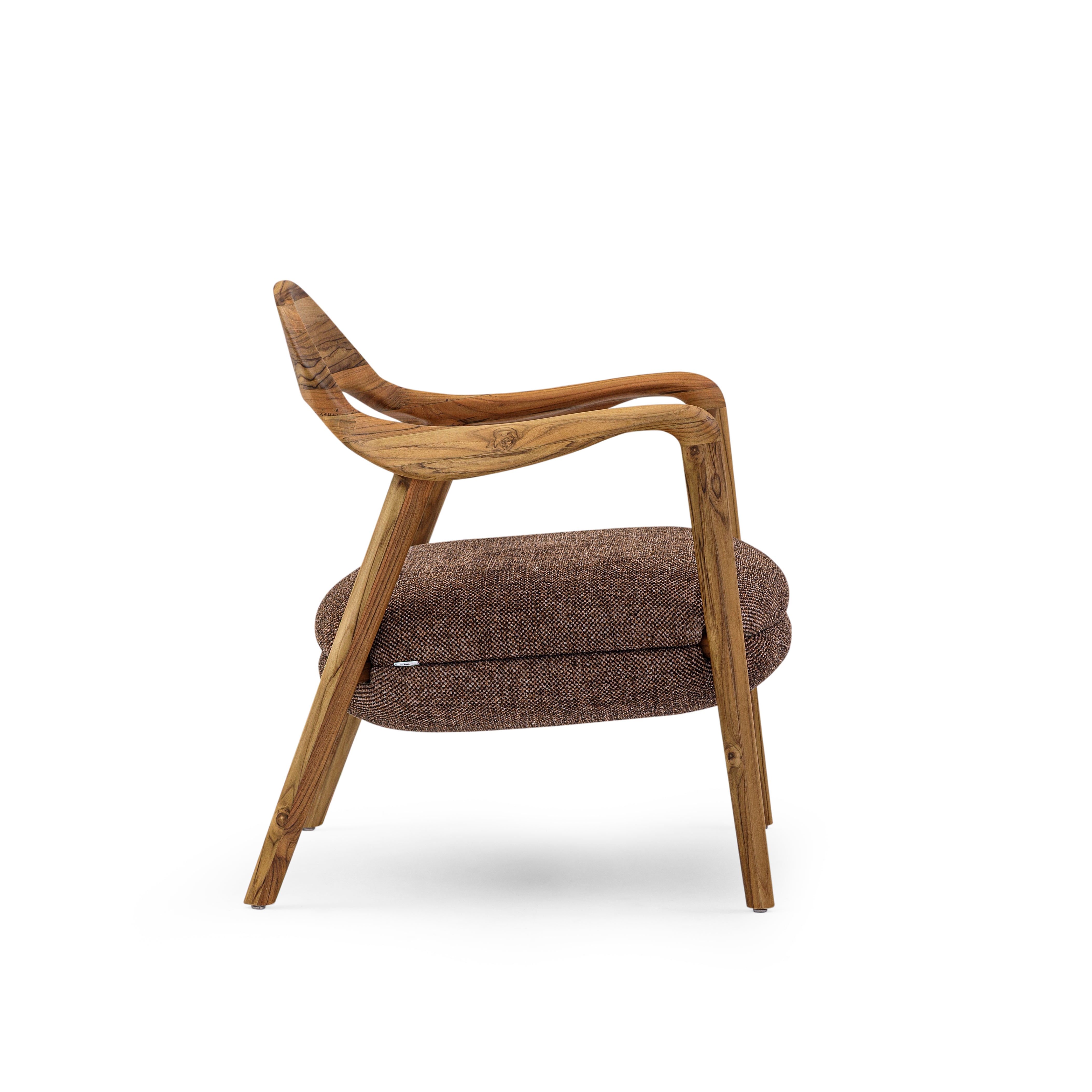 GARDA Armchair in Teak and Brown Fabric