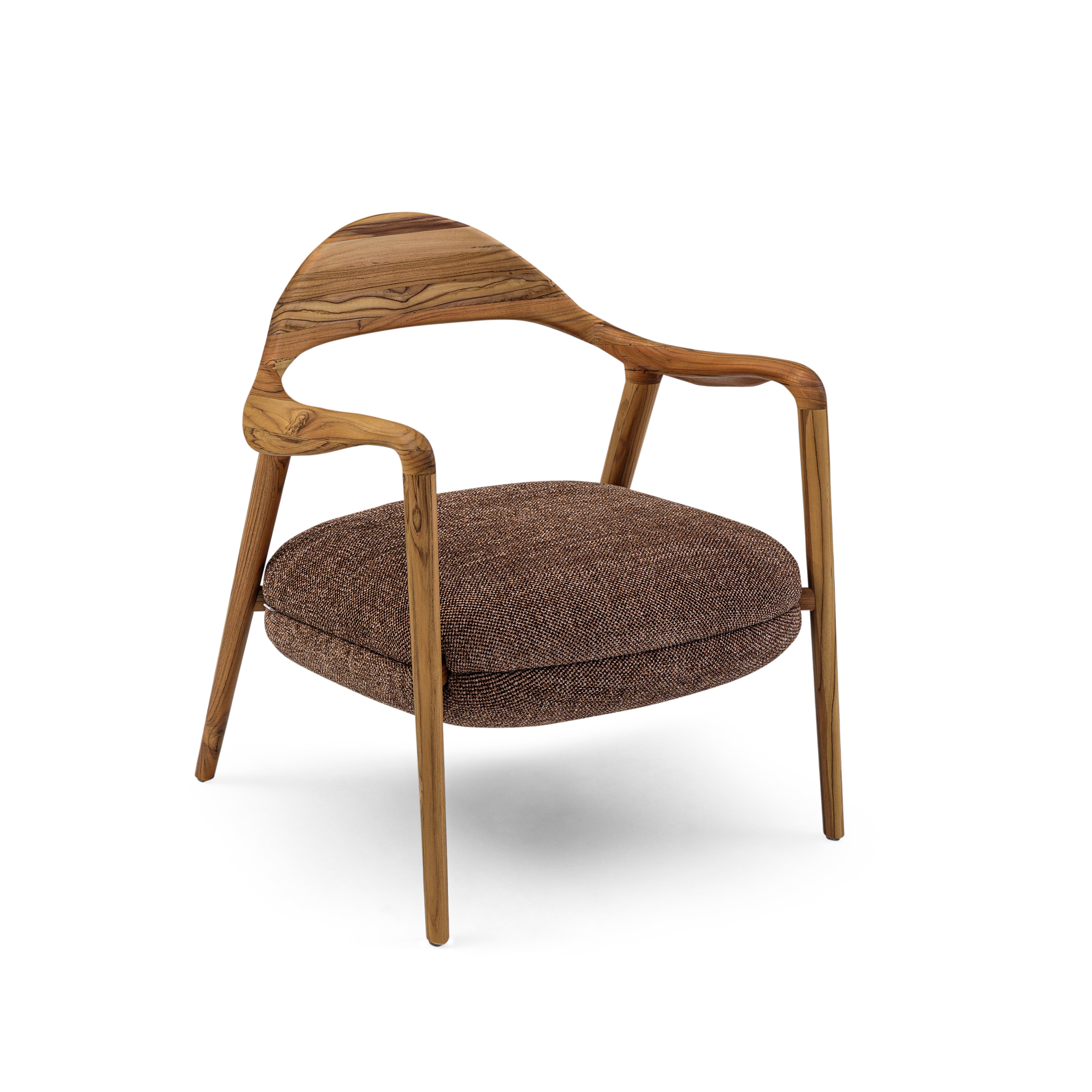 GARDA Armchair in Teak and Brown Fabric