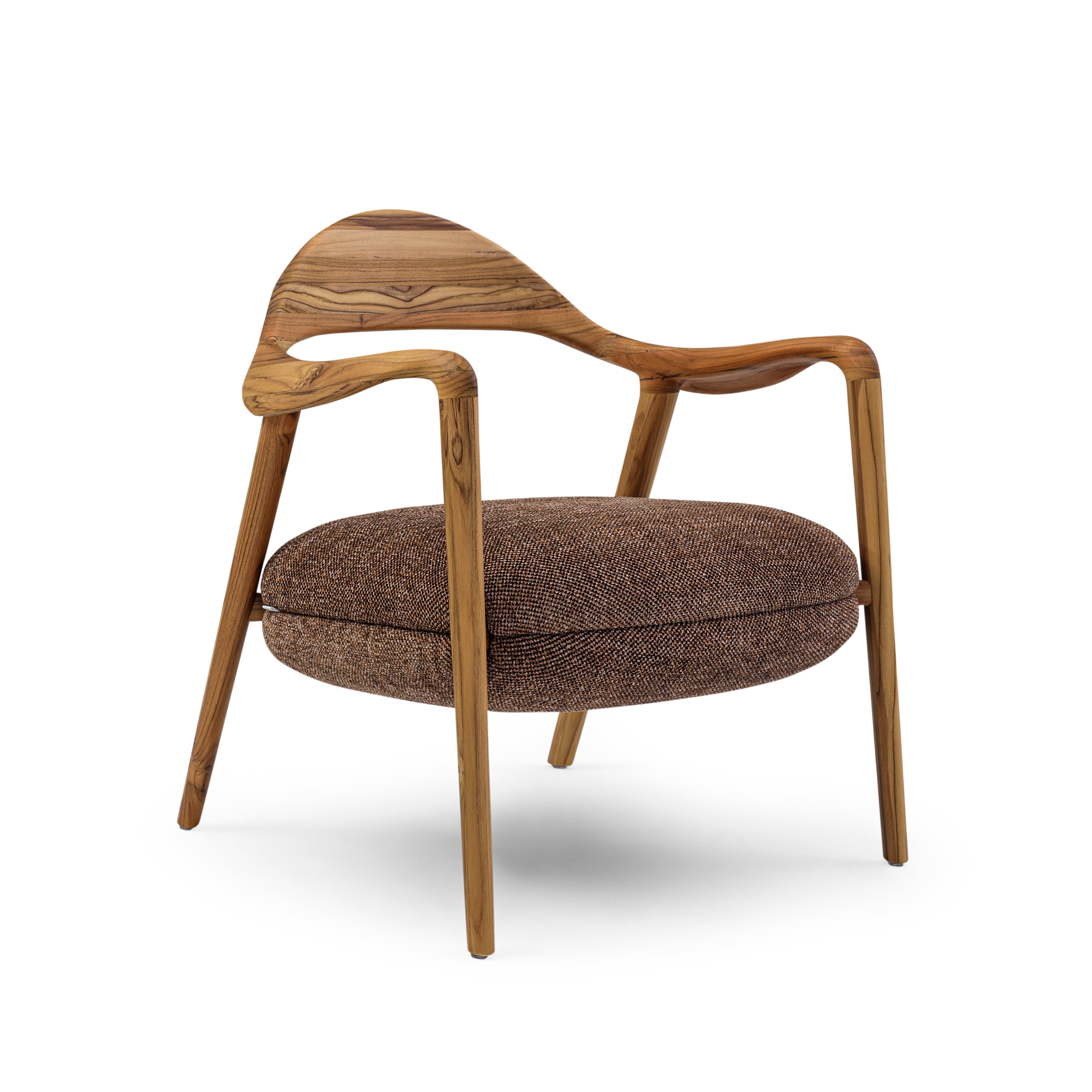 GARDA Armchair in Teak and Brown Fabric