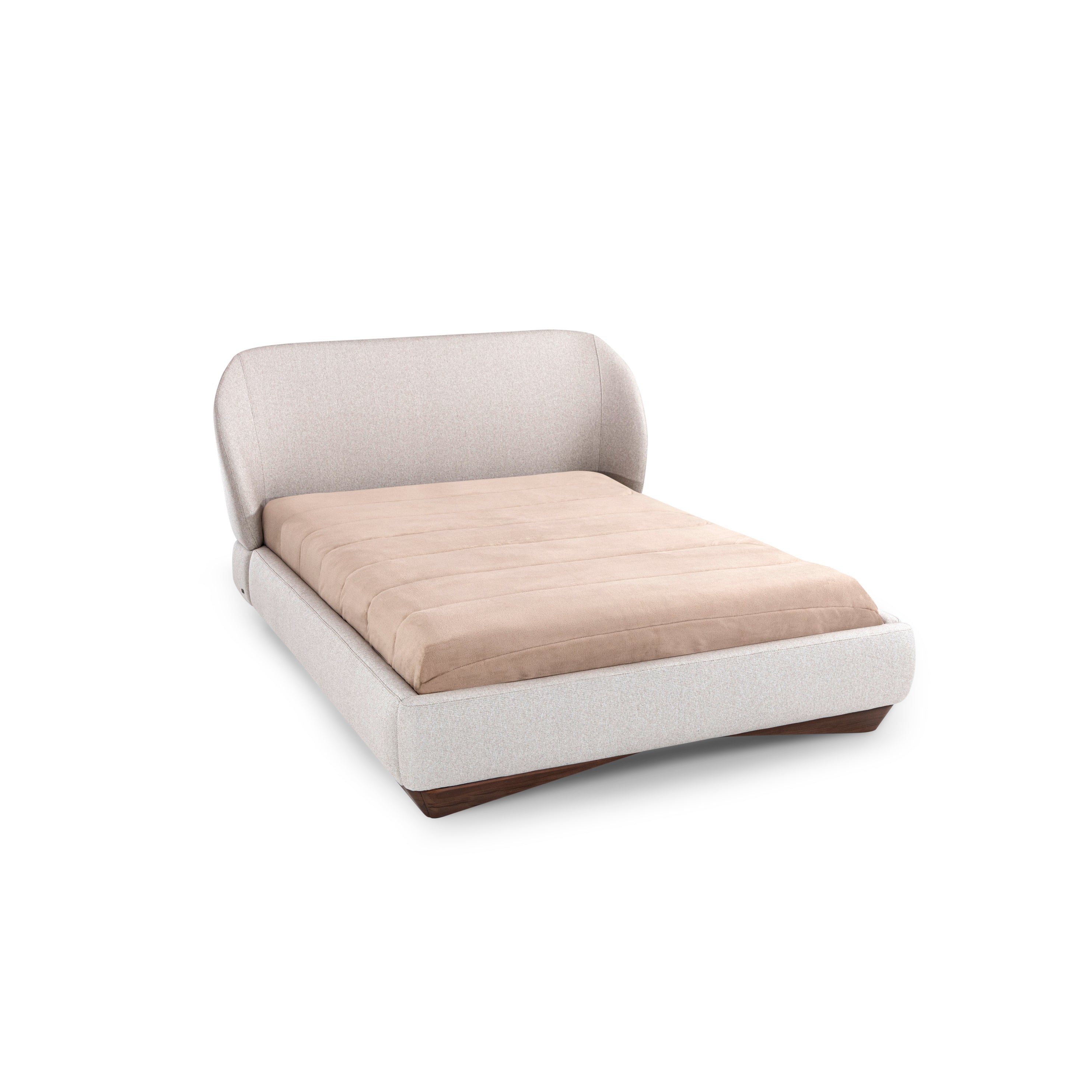 SENILIA Queen Bed in Walnut and Beige Fabric