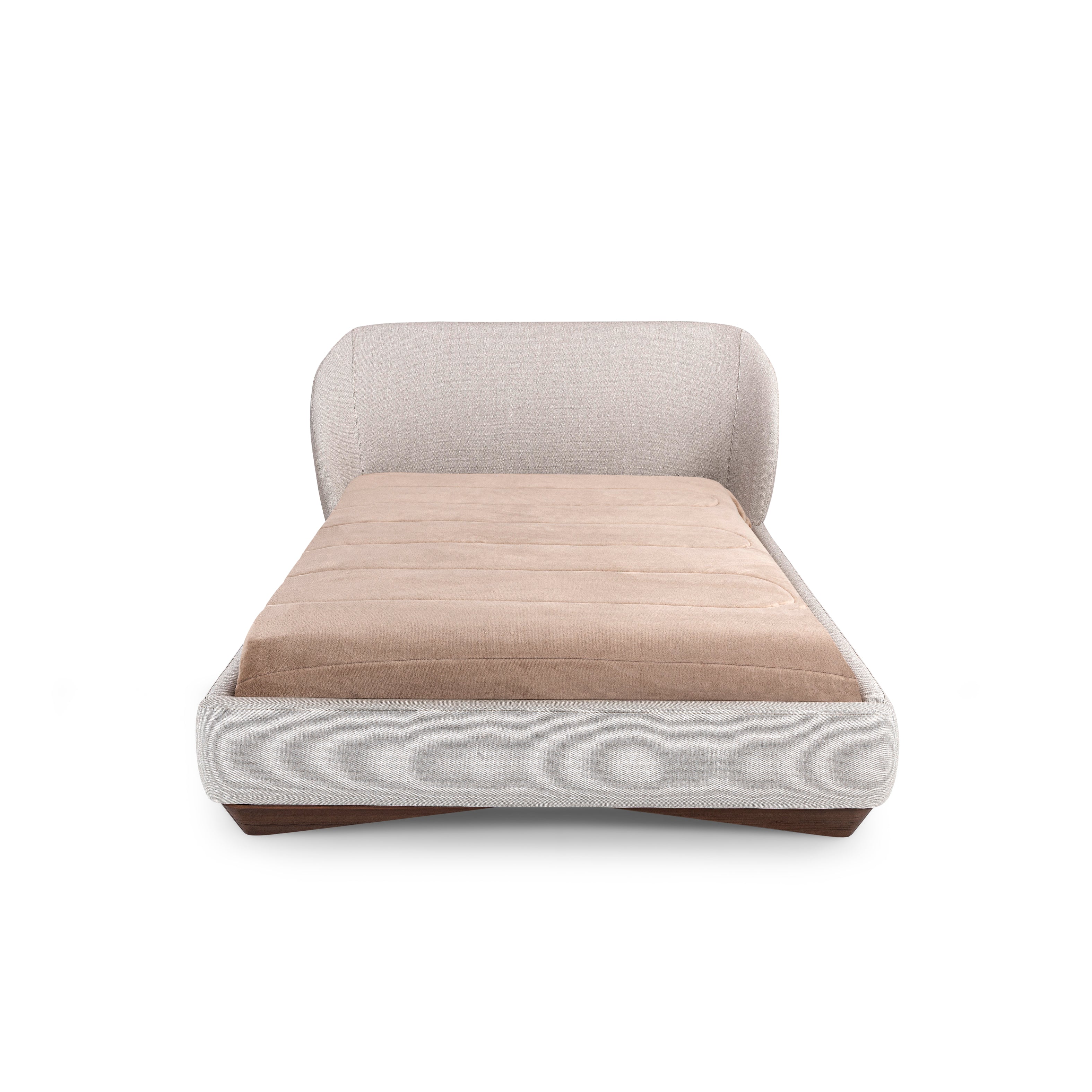 SENILIA Queen Bed in Walnut and Beige Fabric