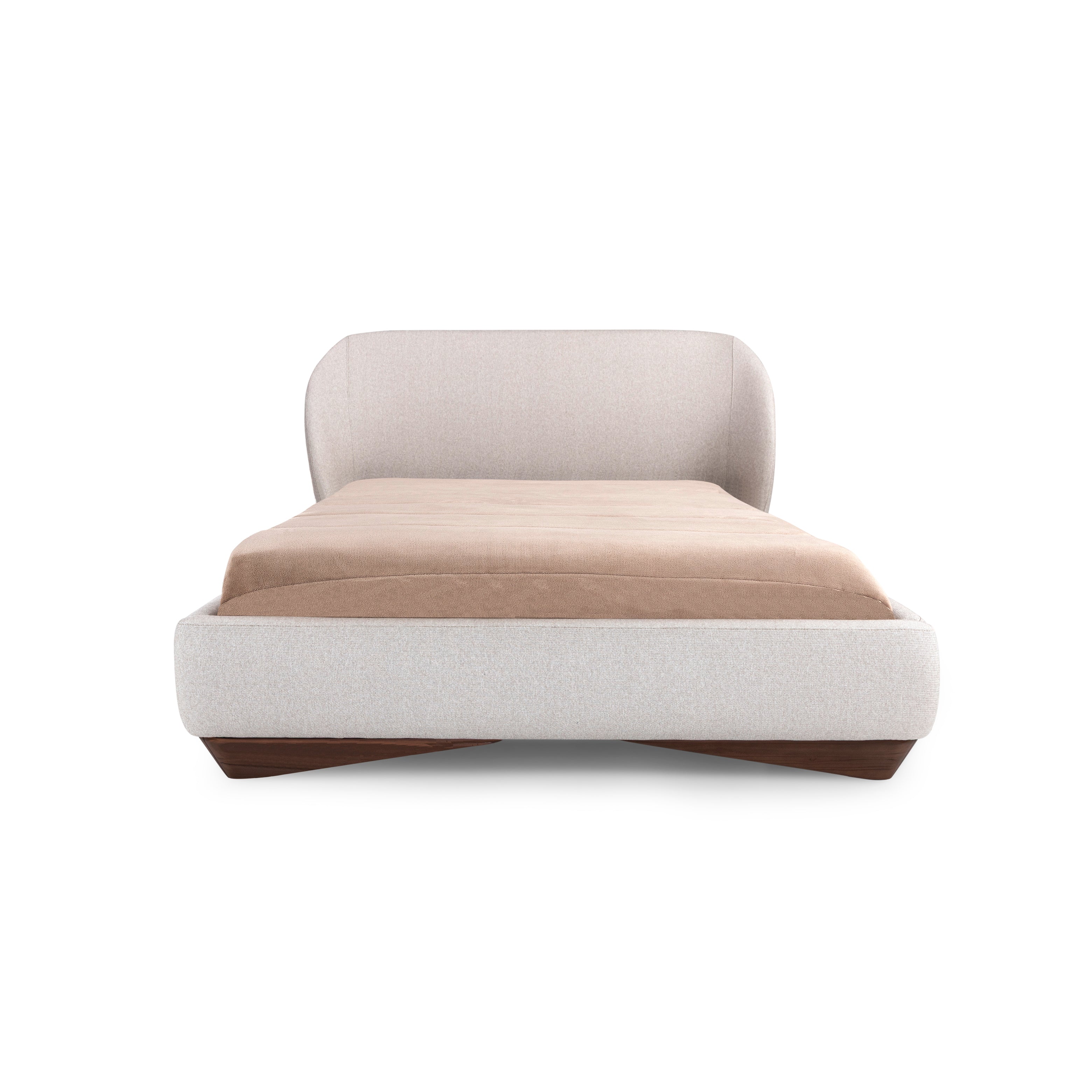 SENILIA Queen Bed in Walnut and Beige Fabric
