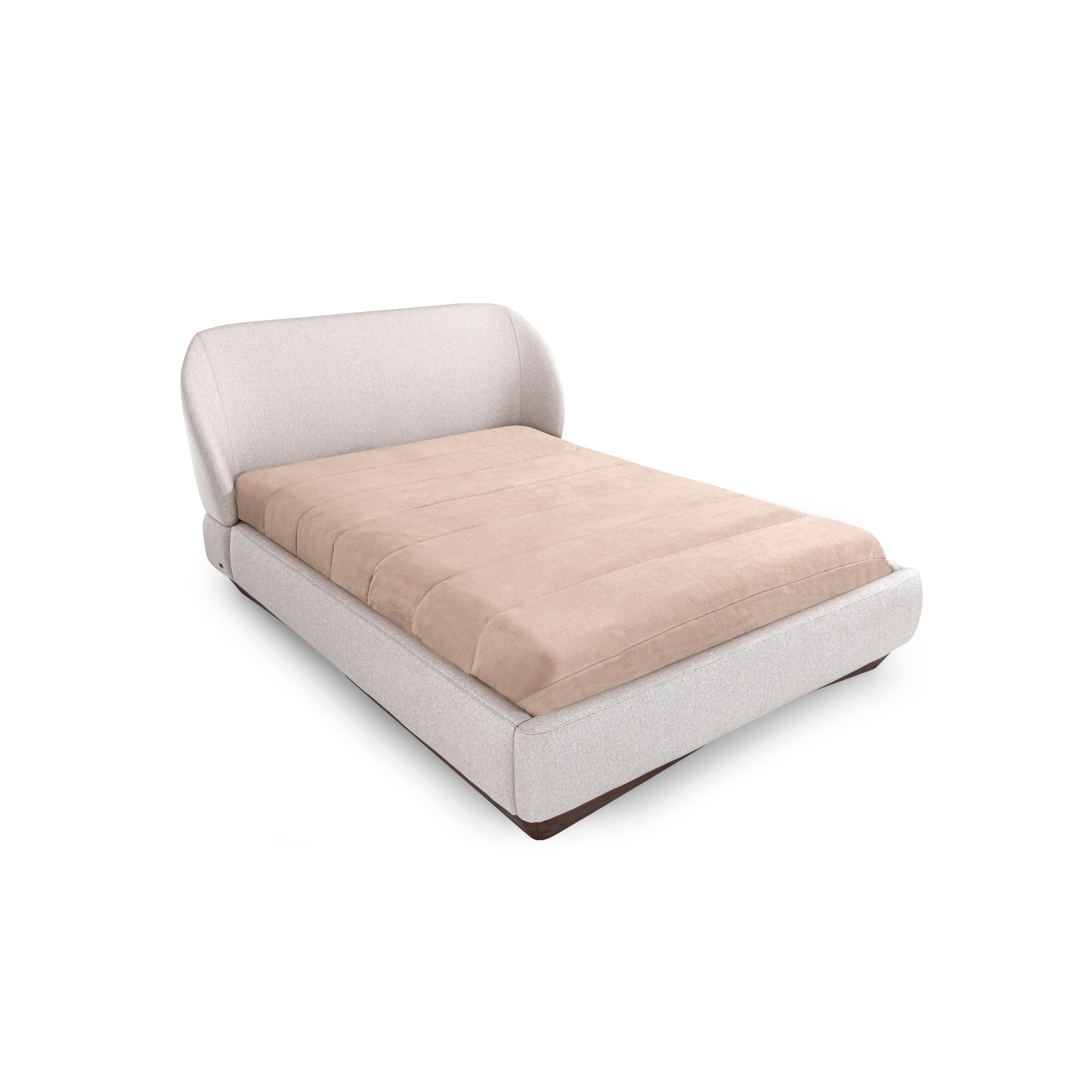 SENILIA Queen Bed in Walnut and Beige Fabric