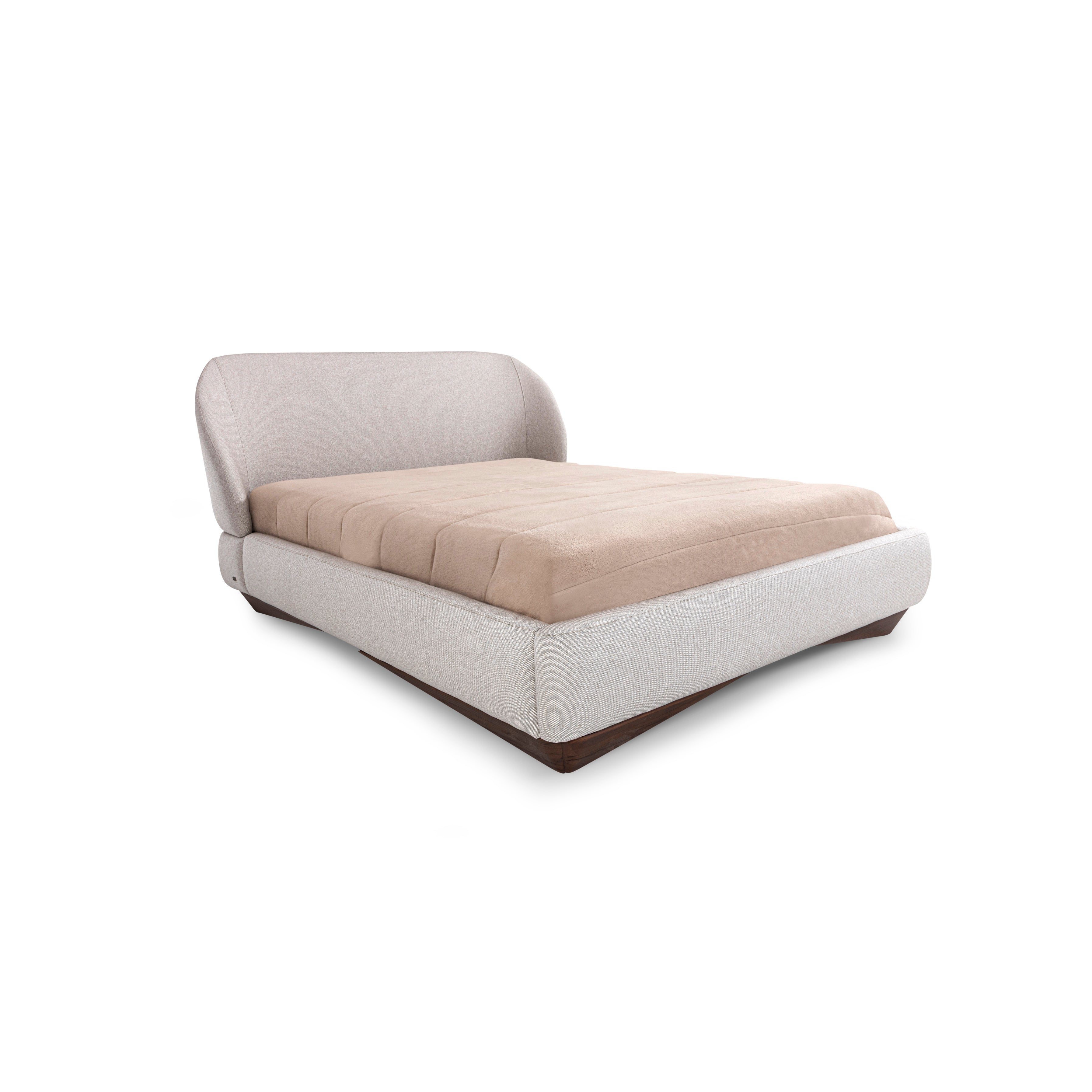 SENILIA Queen Bed in Walnut and Beige Fabric
