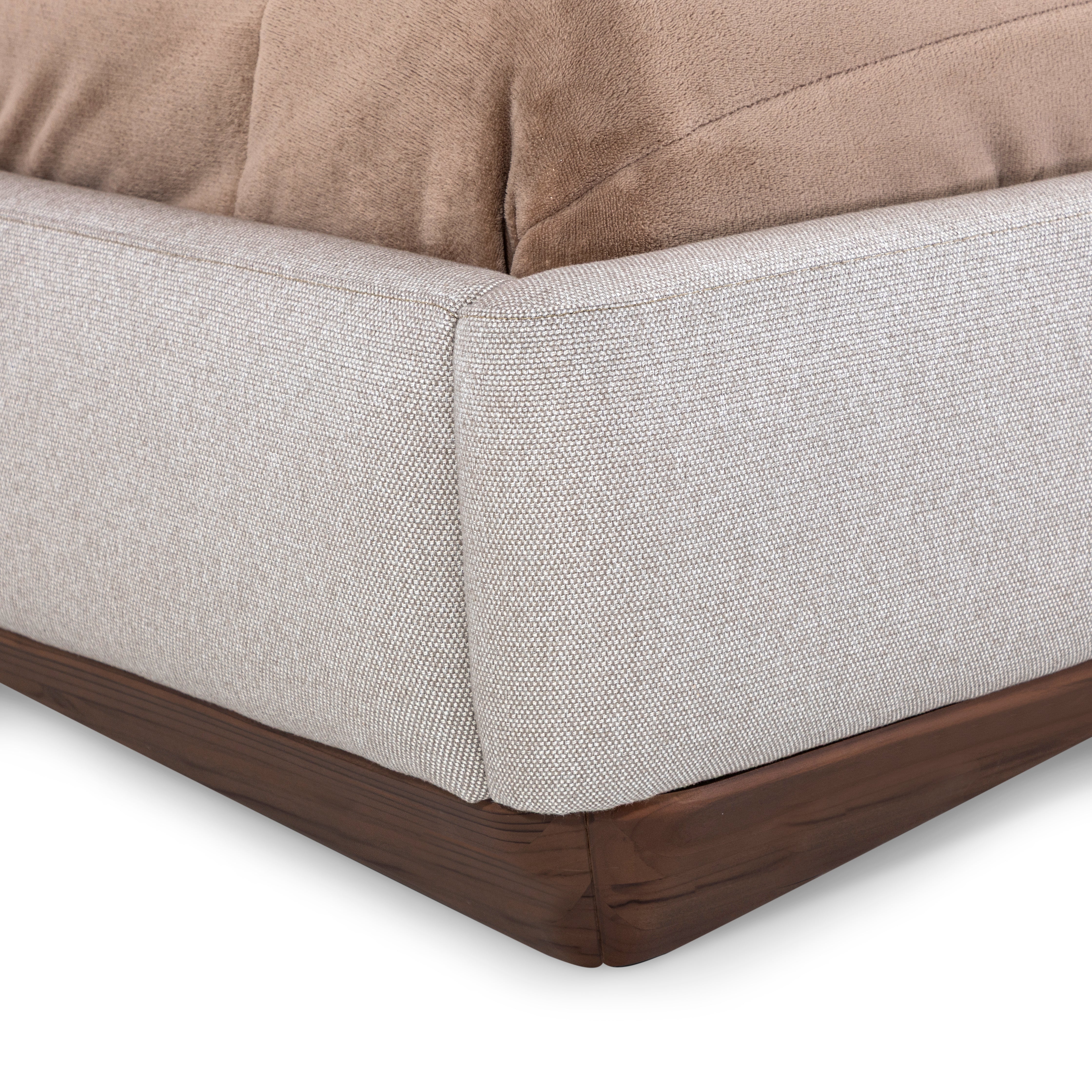 SENILIA Queen Bed in Walnut and Beige Fabric