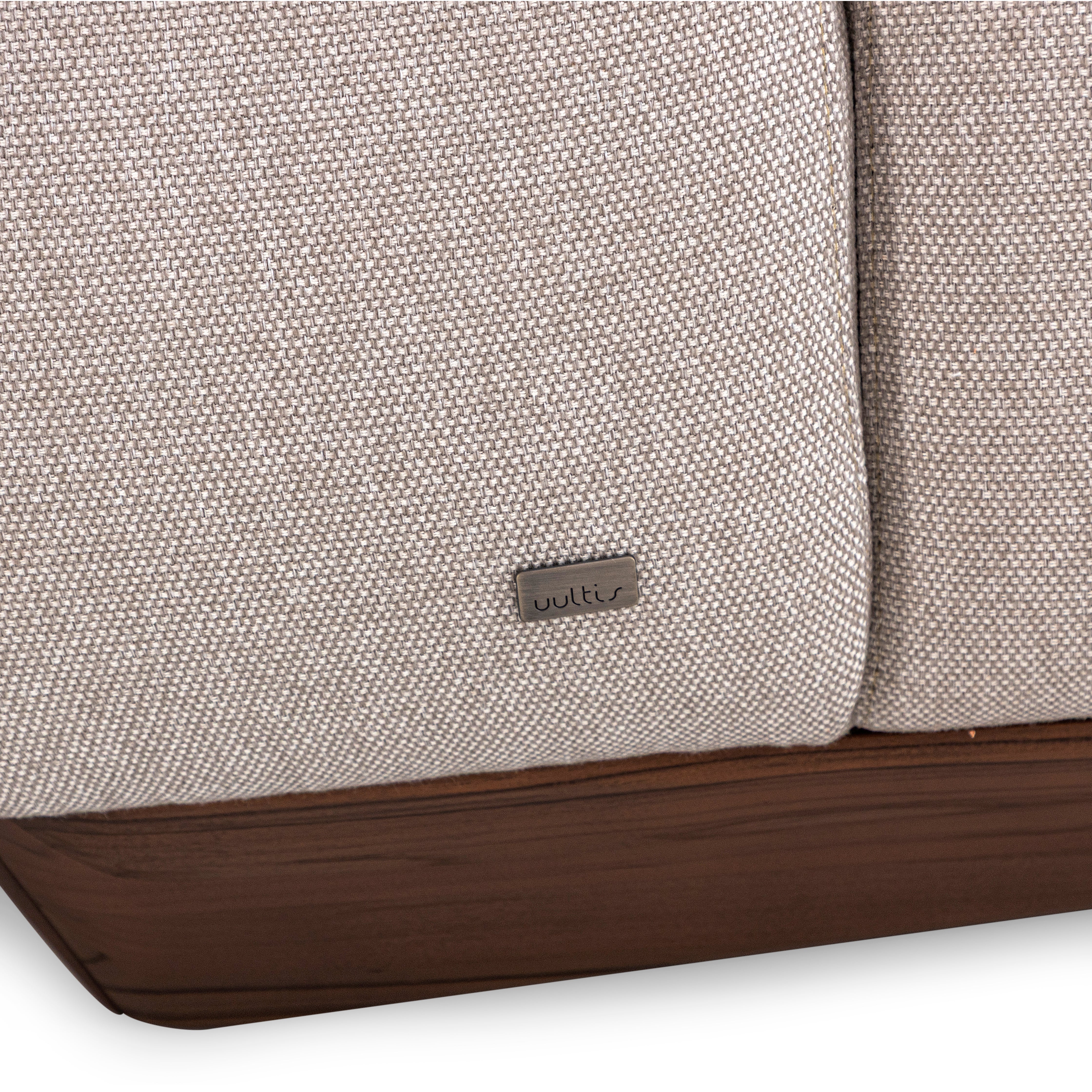 SENILIA Queen Bed in Walnut and Beige Fabric