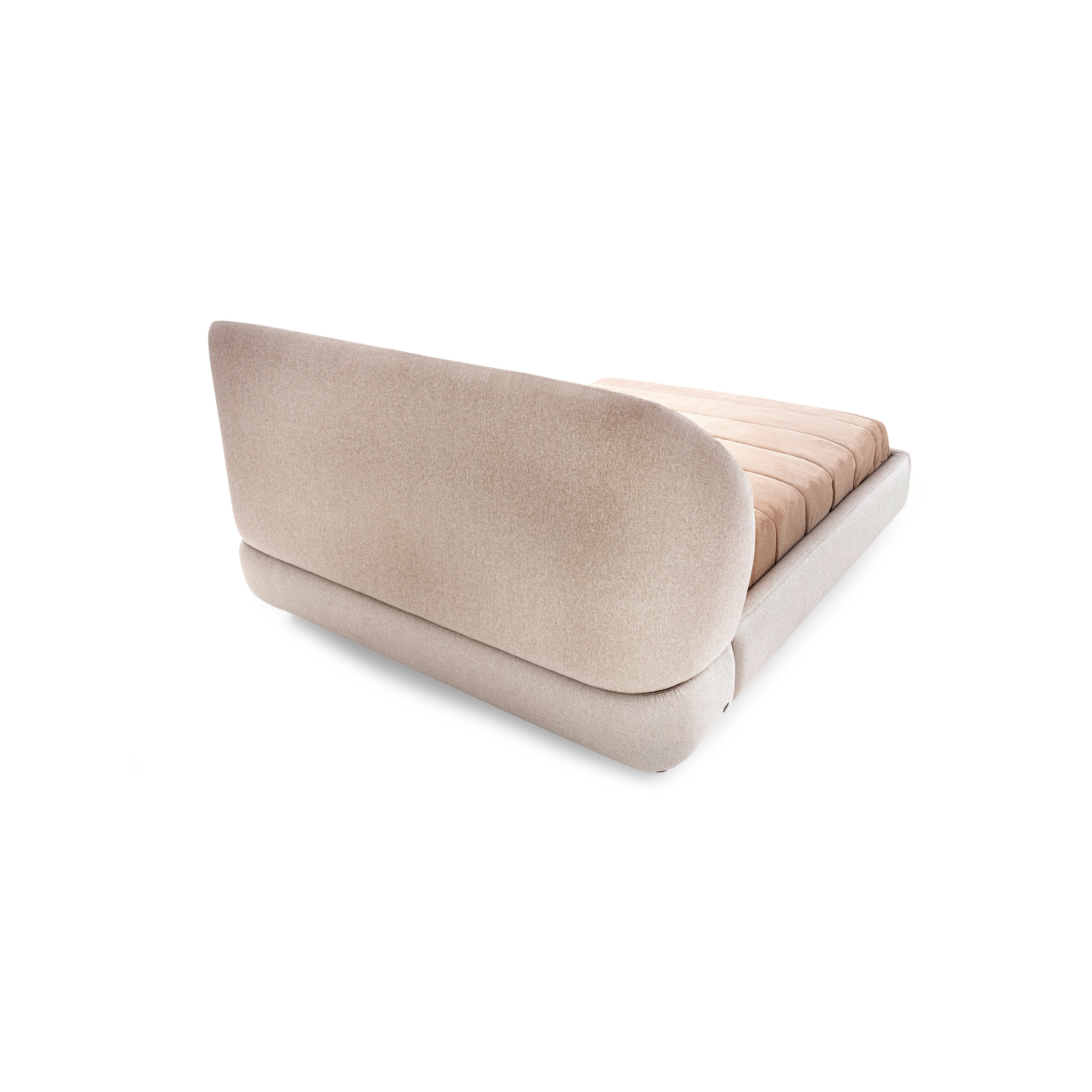 SENILIA Queen Bed in Walnut and Beige Fabric