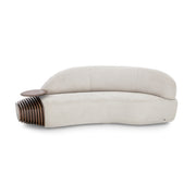 RUY Sofa Curved in Walnut and Beige Fabric 97" Right Side