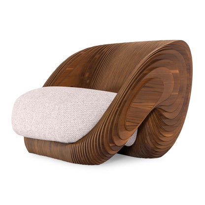 ABBRACCIO Armchair in Walnut and Beige fabric